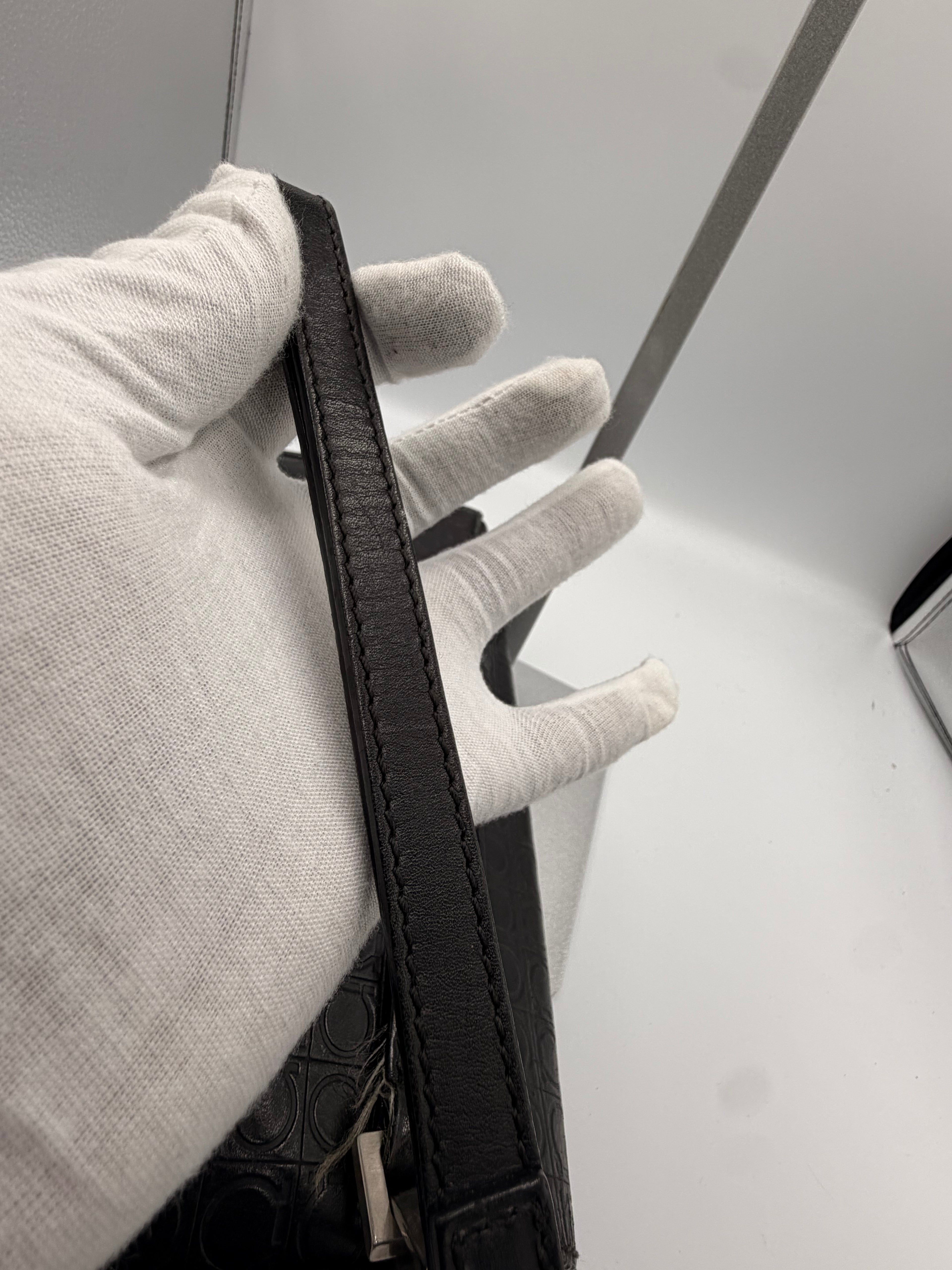 Salvatore Ferragamo Gancini Black Monogram Canvas Wristlet Clutch