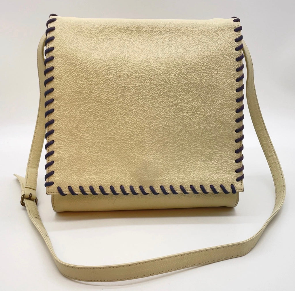 Yves Saint Laurent Cream Leather Whipstitch Crossbody Messenger Bag