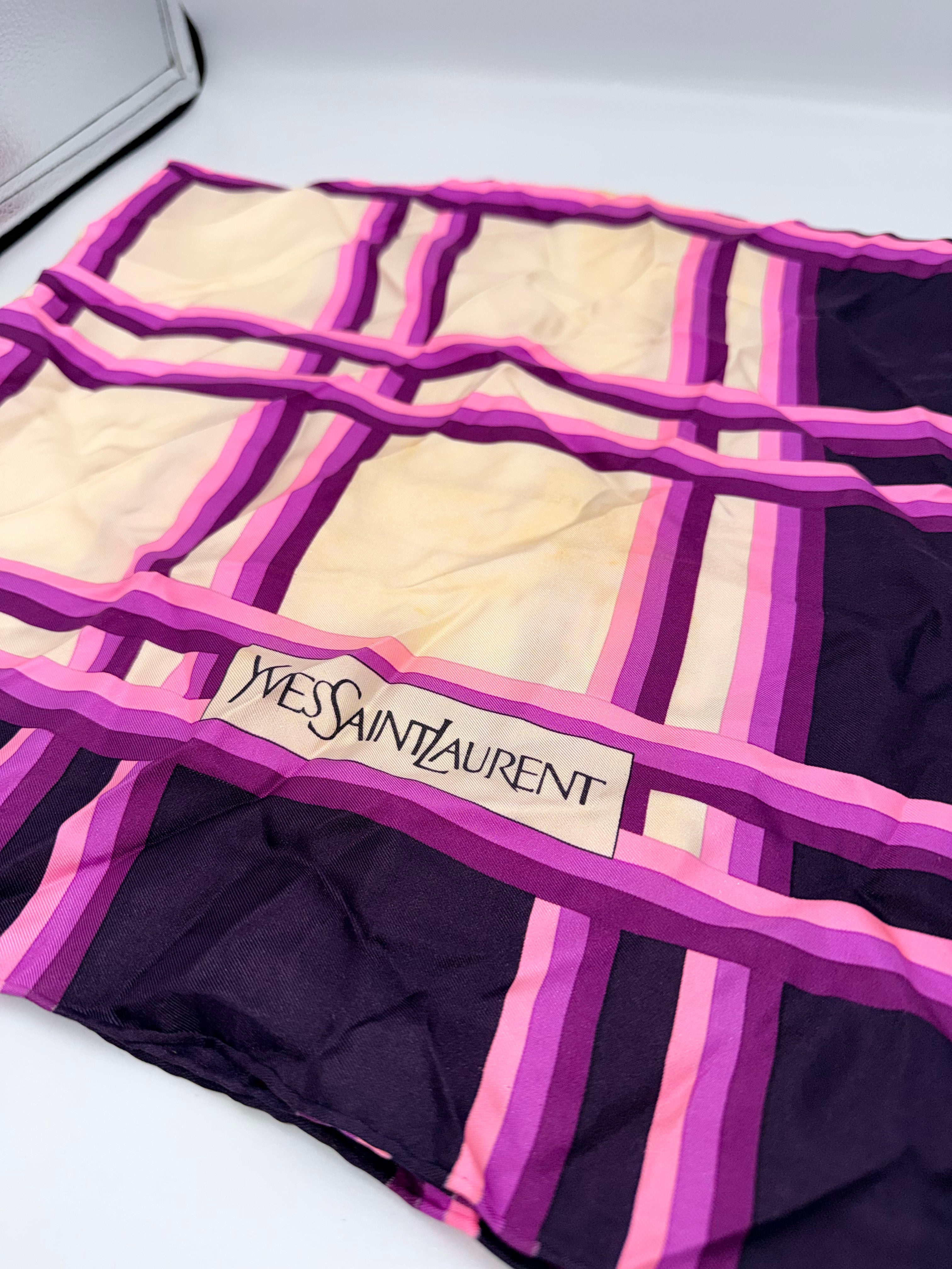 Yves Saint Laurent Silk Scarf – Large (Purple/Pink Plaid)