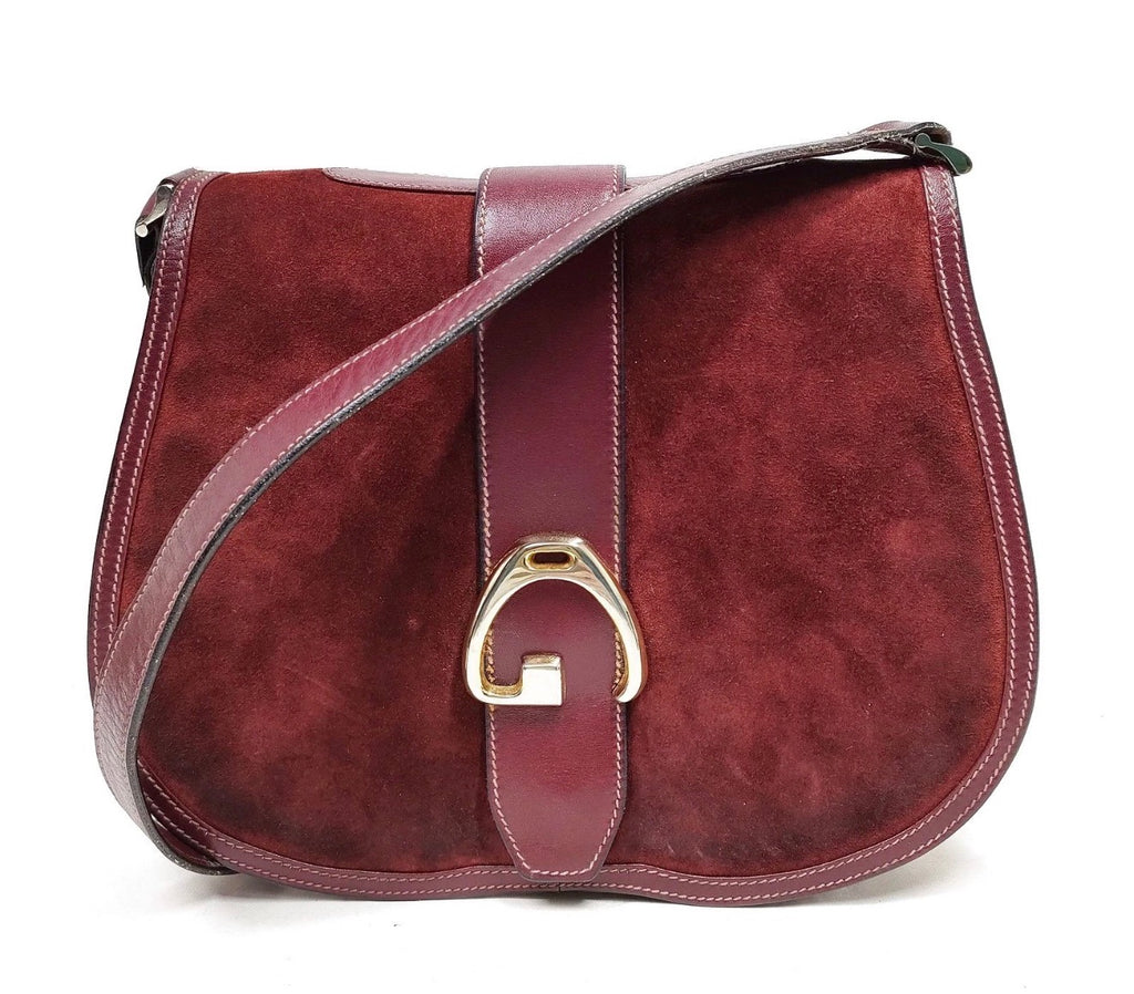 GUCCI Vintage Burgundy Suede & Leather Saddle Crossbody