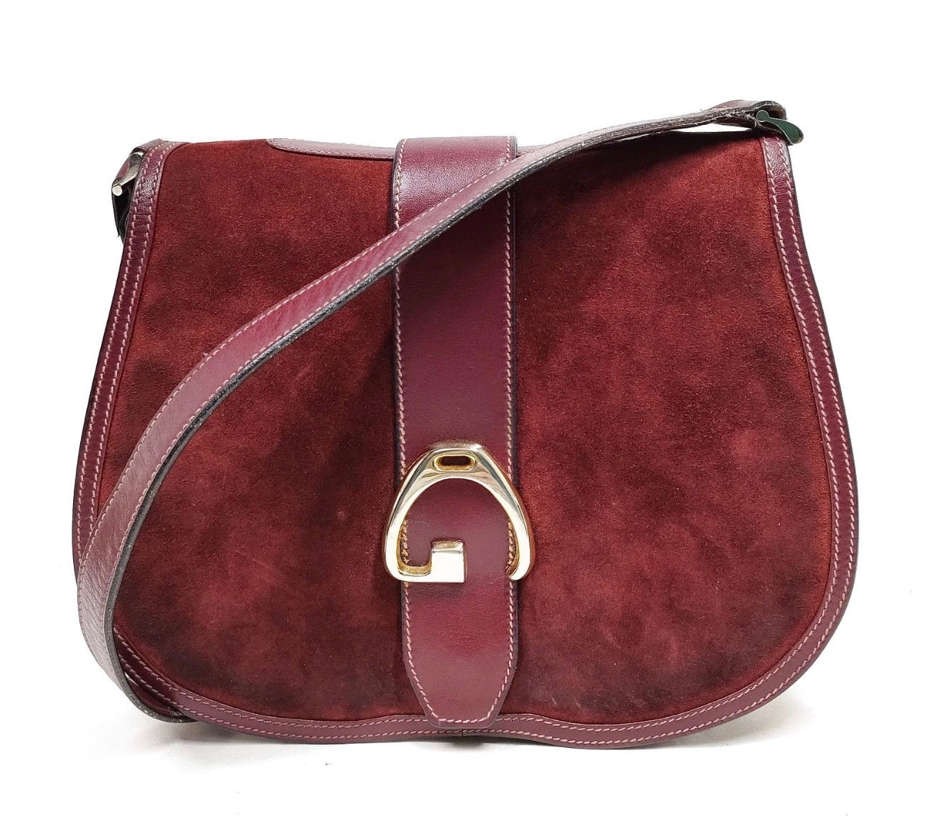 GUCCI Vintage Burgundy Suede & Leather Saddle Crossbody