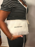 Balenciaga White Leather Logo Pouch / Oversized Clutch