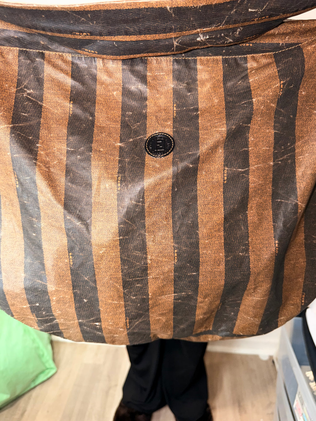 Fendi Vintage Pequin Stripe Large Shoulder/ Crosabody Bag