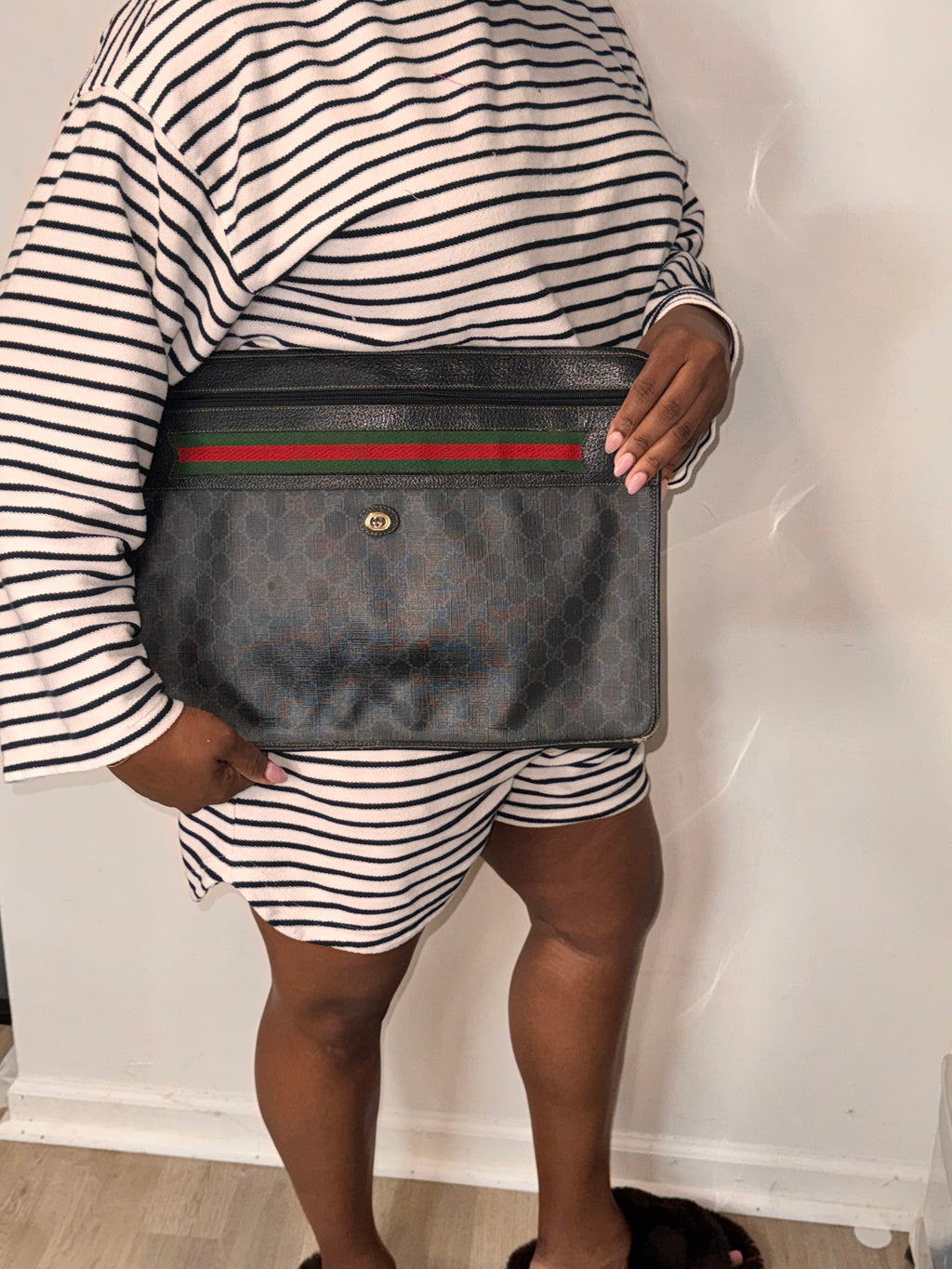Gucci GG Web Stripe Portfolio Clutch / Document Carrier