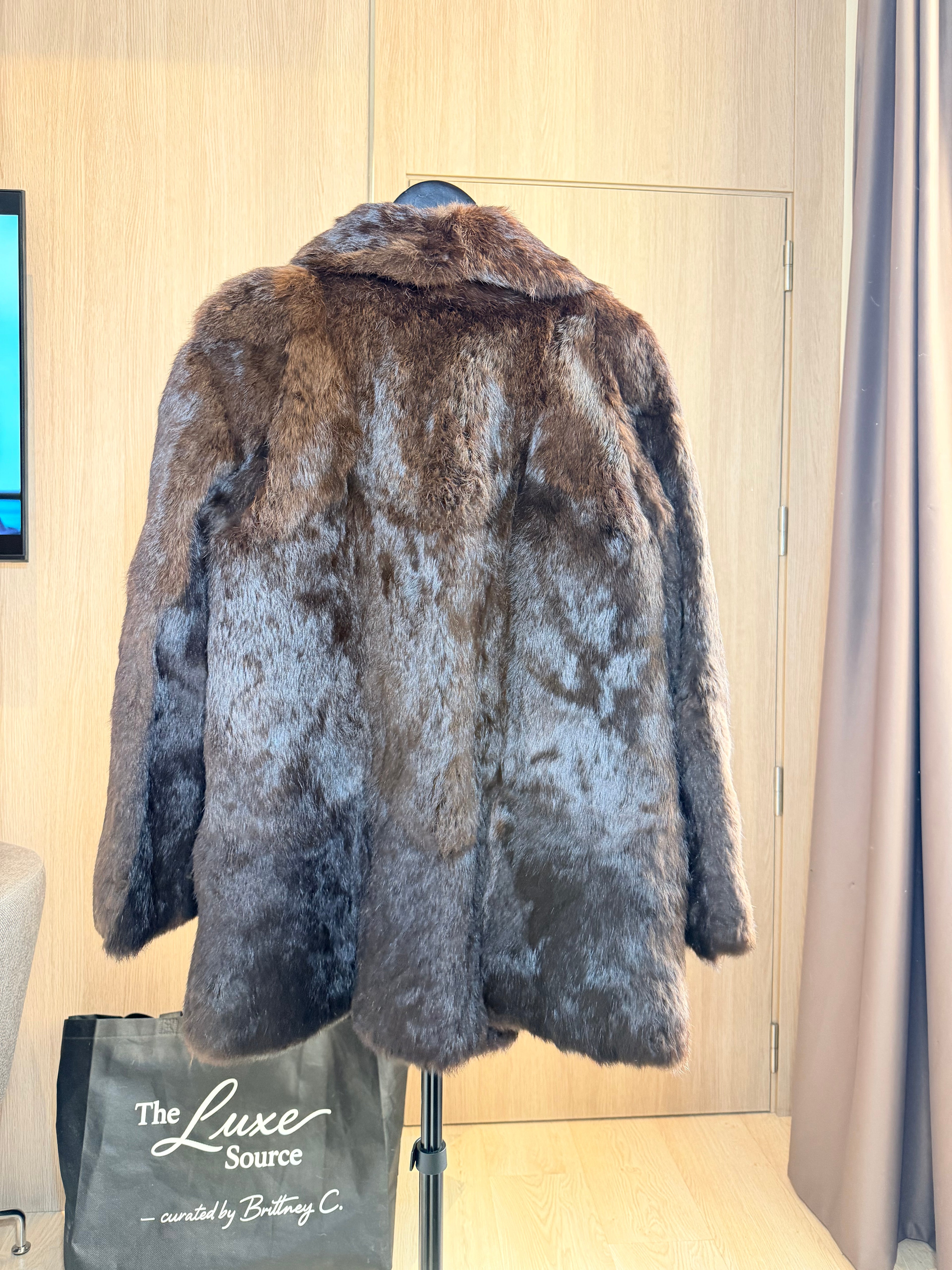 Vintage Dark Brown Rabbit Fur Coat - L- 010
