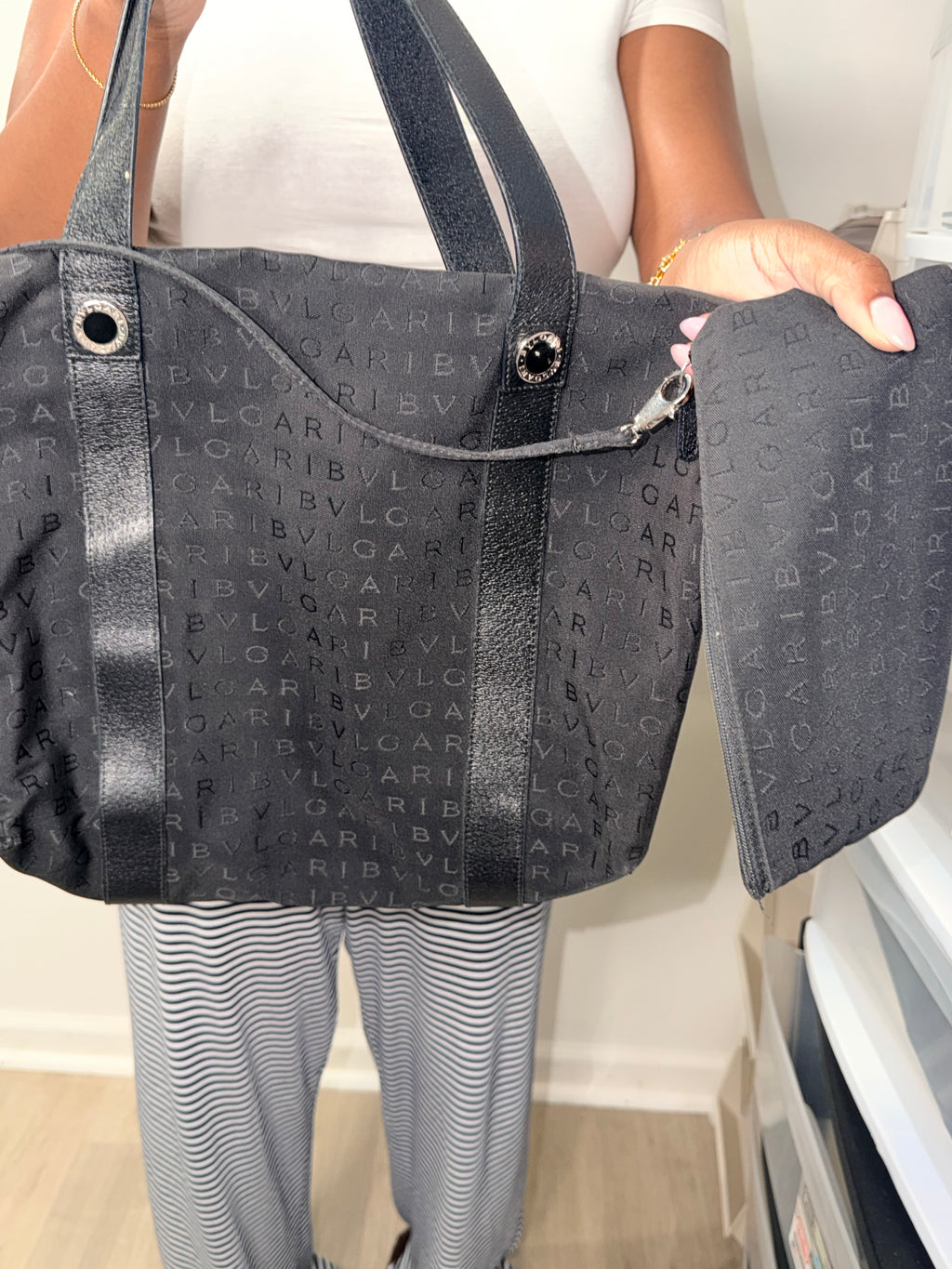 Bvlgari Logo Jacquard Tote with Detachable Pouch