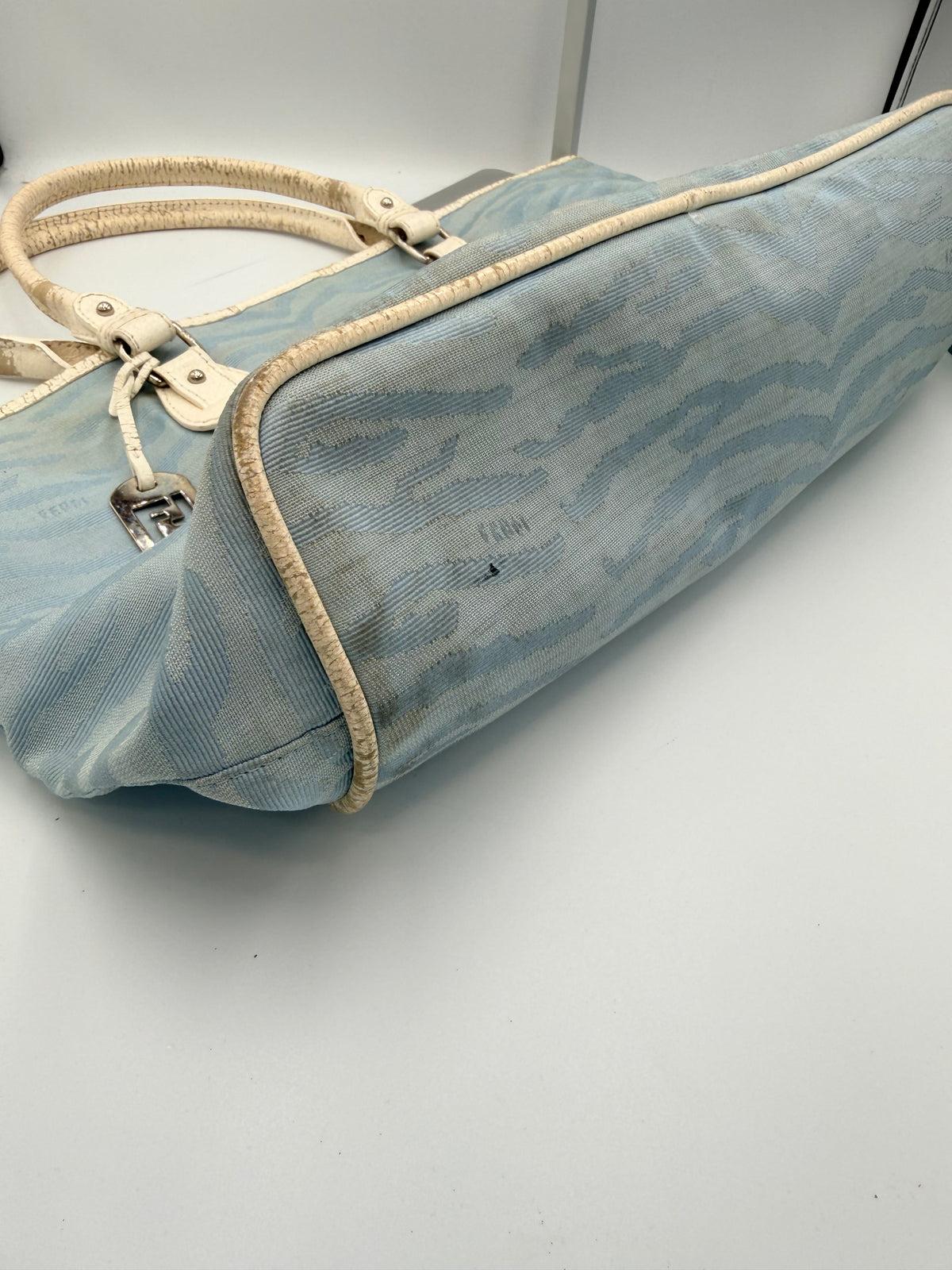 Fendi Vintage Zucca Zebra Tote Bag – Light Blue & White
