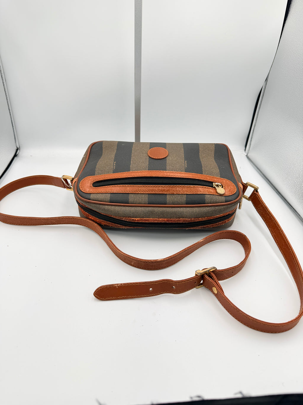 Fendi Pequin Stripe Crossbody Camera Bag