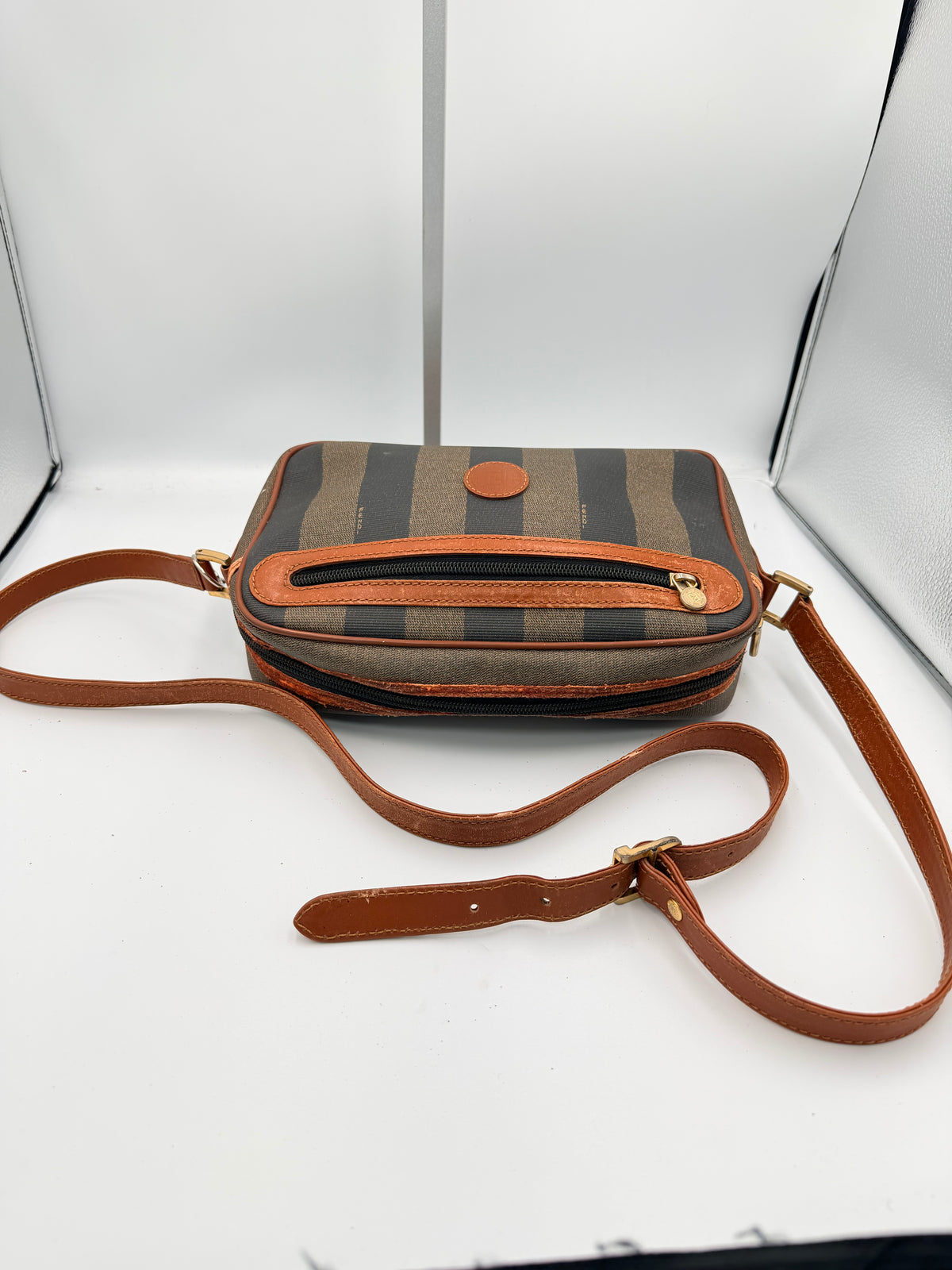 Fendi Pequin Stripe Crossbody Camera Bag