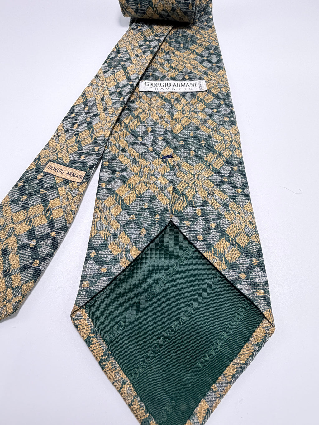 Giorgio Armani Cravatte Silk Tie – Green & Gold Lattice