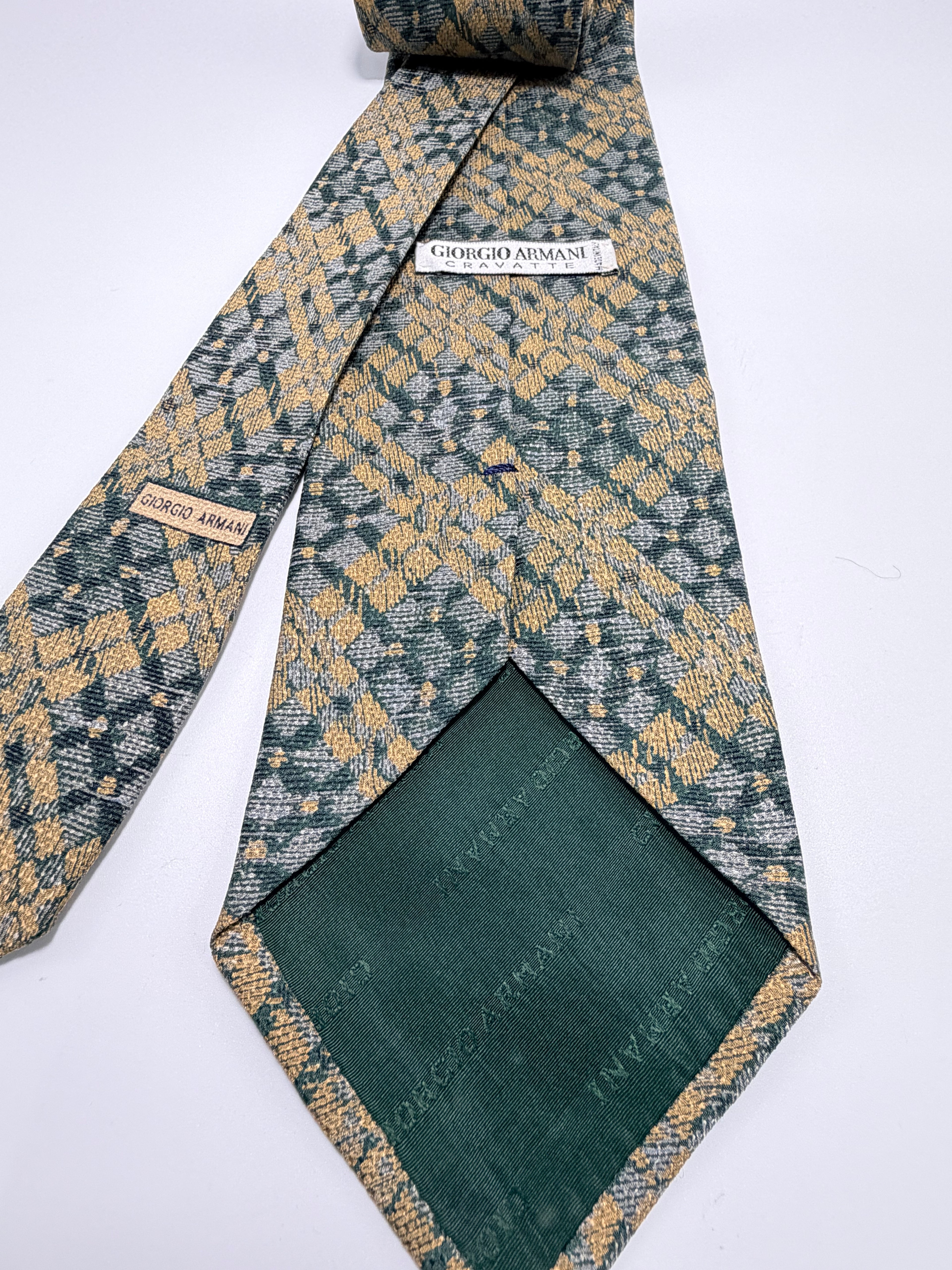 Giorgio Armani Cravatte Silk Tie – Green & Gold Lattice