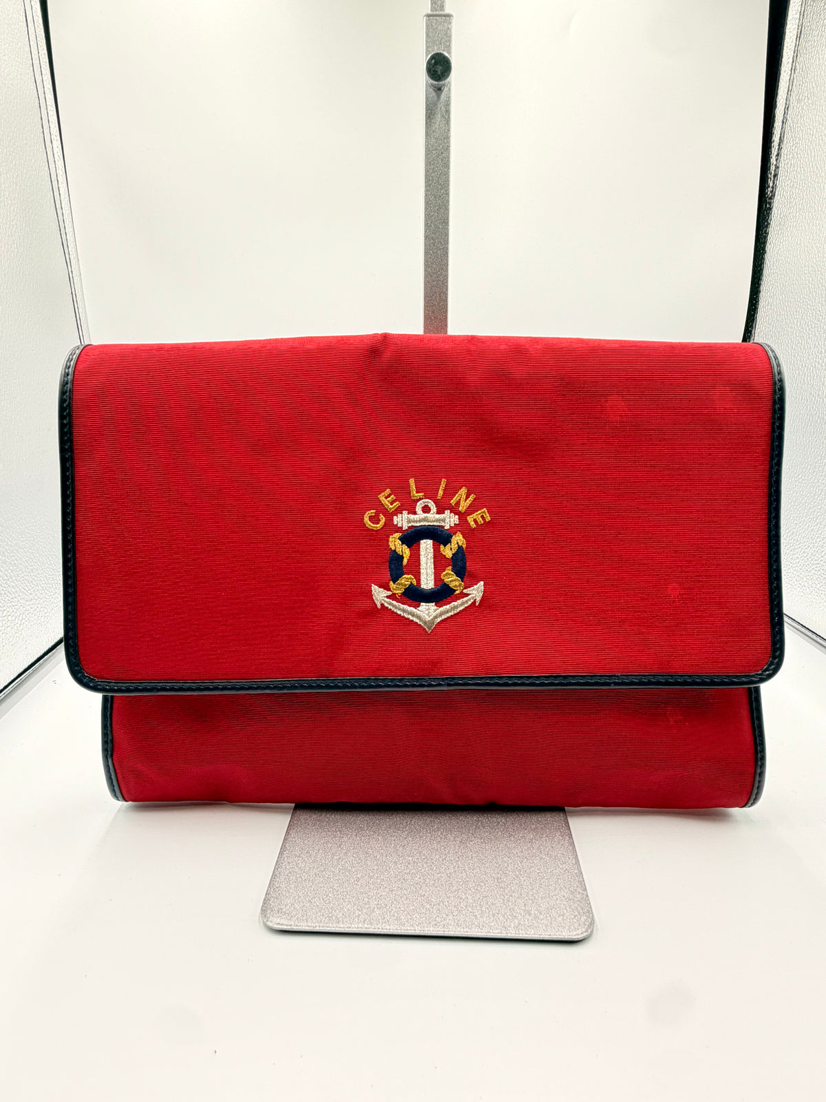 Celine Vintage Red Nautical Embroidered Clutch Bag