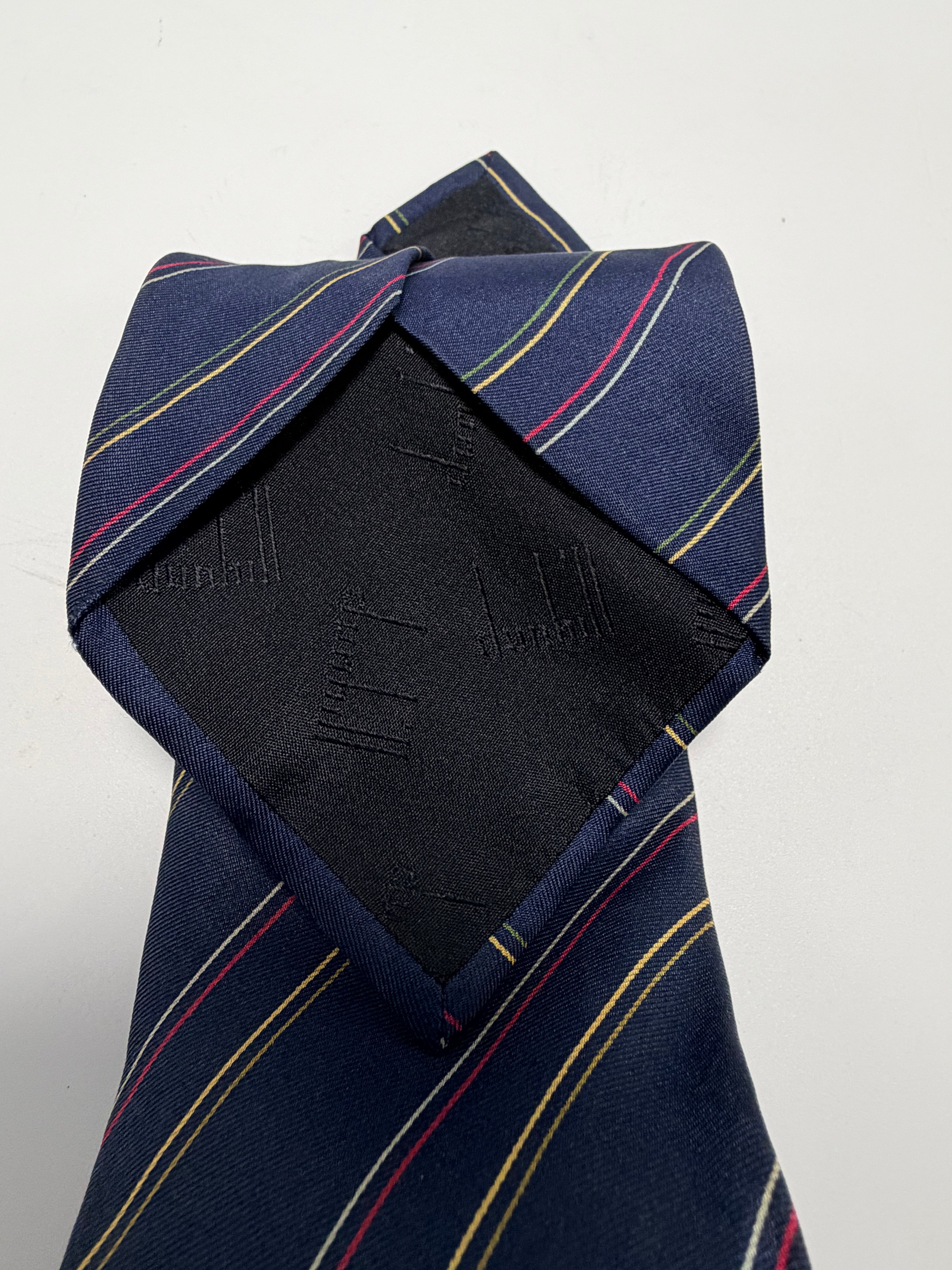Dunhill London Silk Tie – Navy Stripe with Signature Logo