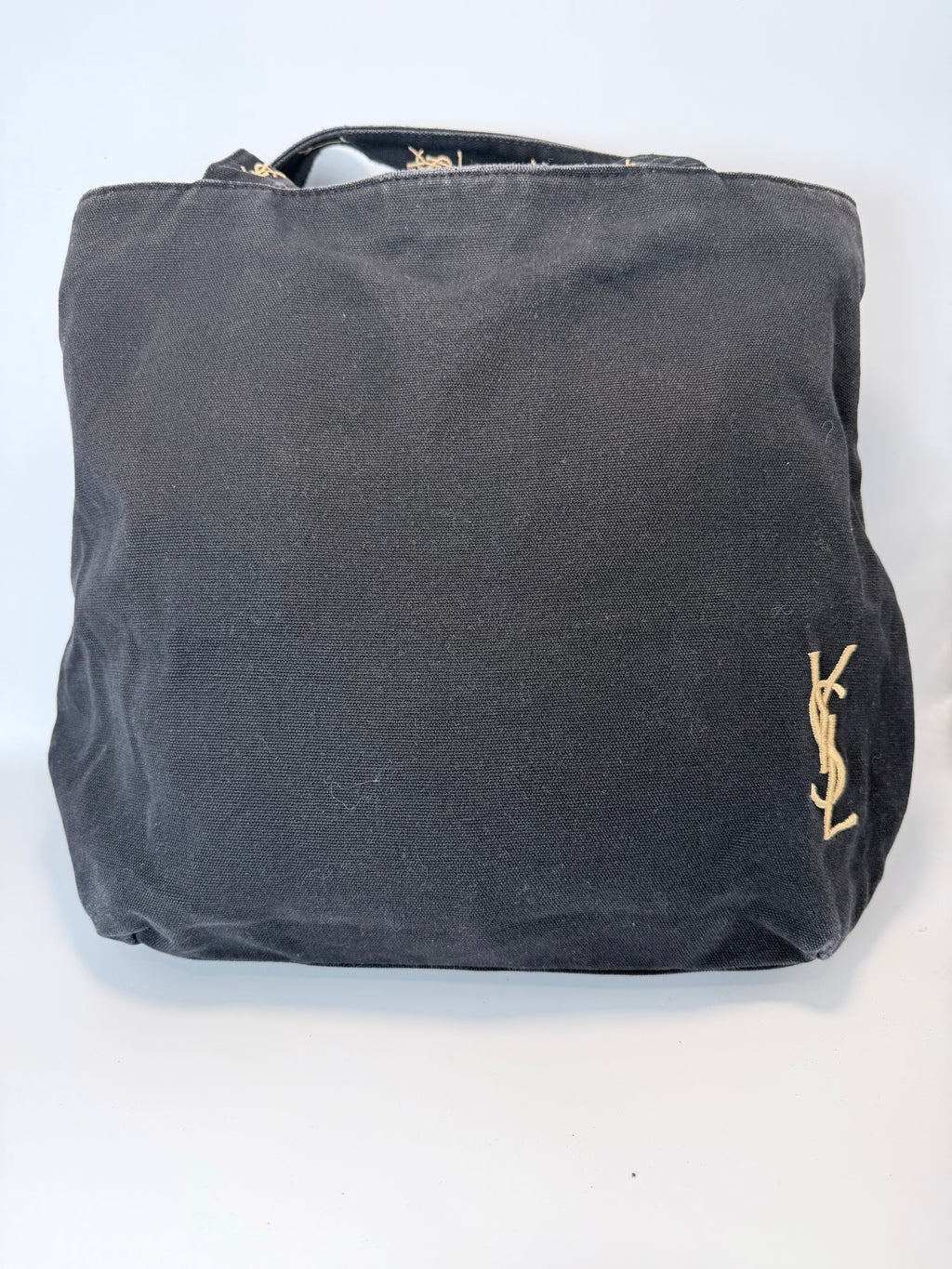 Yves Saint Laurent (YSL) Black Canvas Tote with Gold Monogram