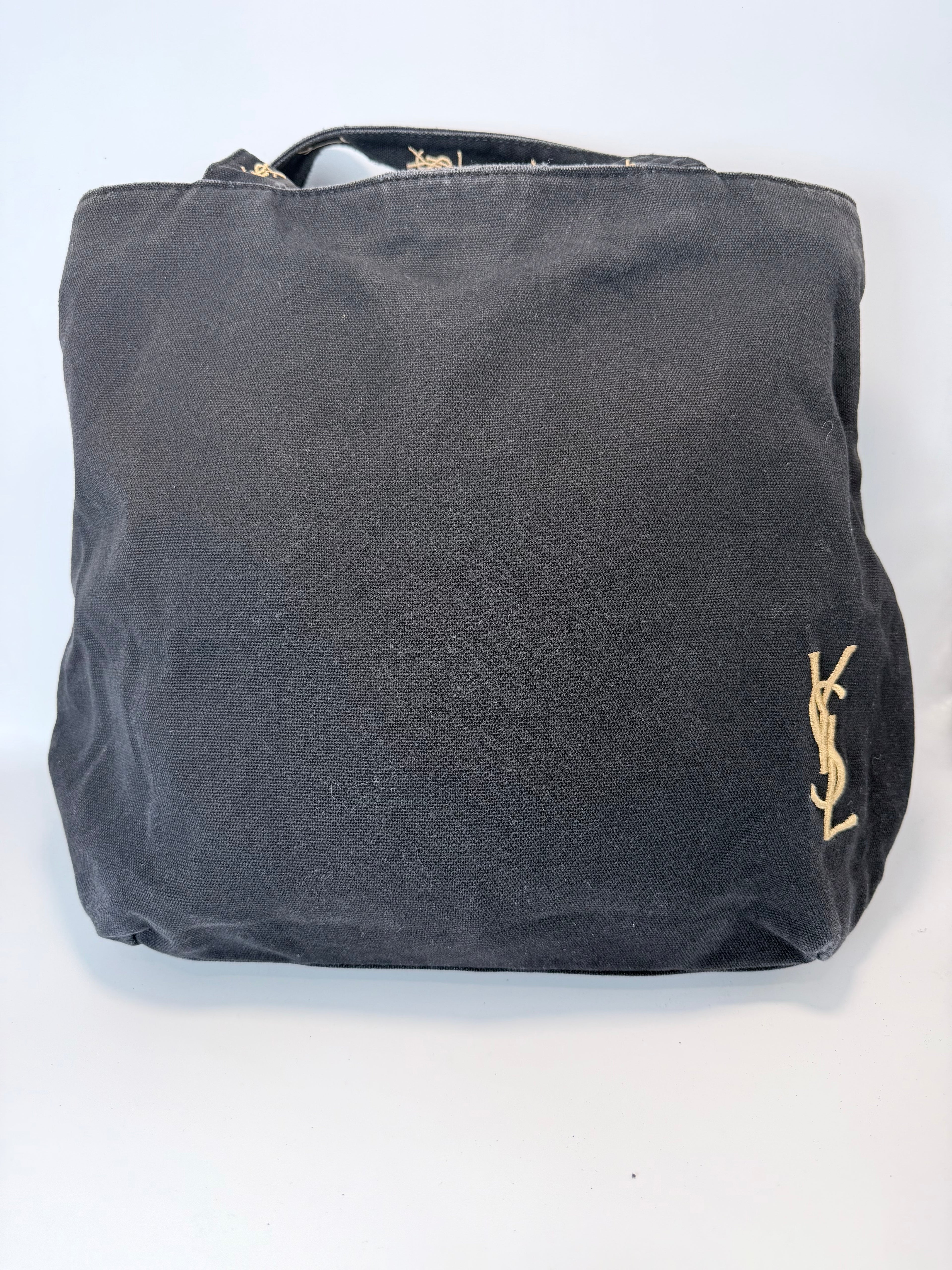 Yves Saint Laurent (YSL) Black Canvas Tote with Gold Monogram