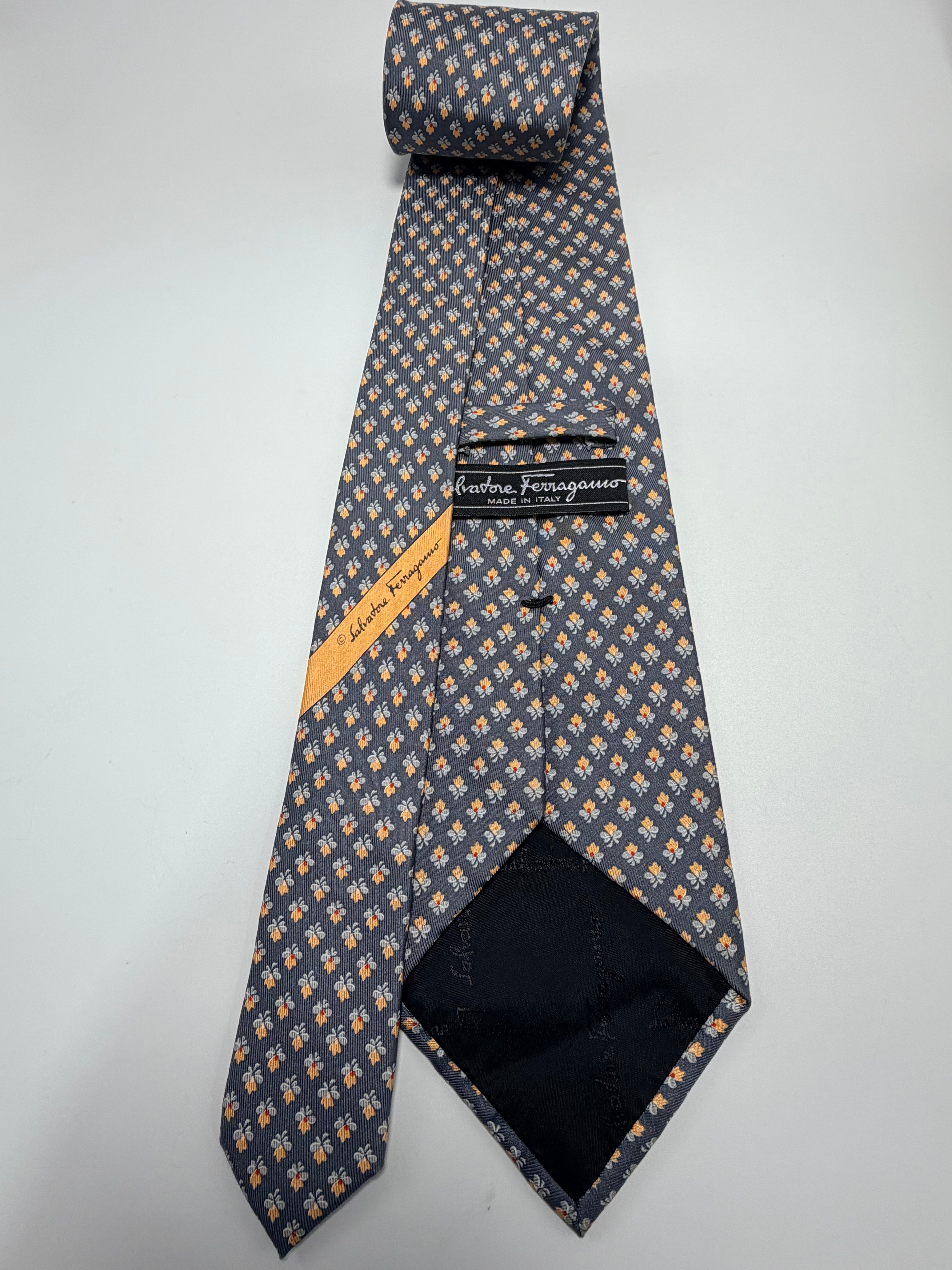 Salvatore Ferragamo Silk Tie – Grey Micro Floral