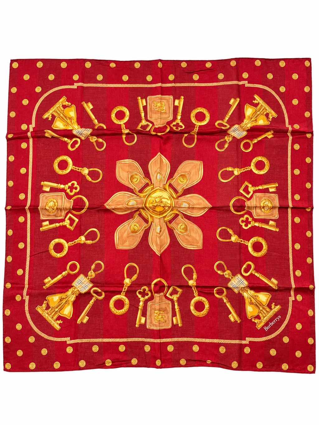 Burberrys Key & Lock Print Scarf – Burgundy/Gold