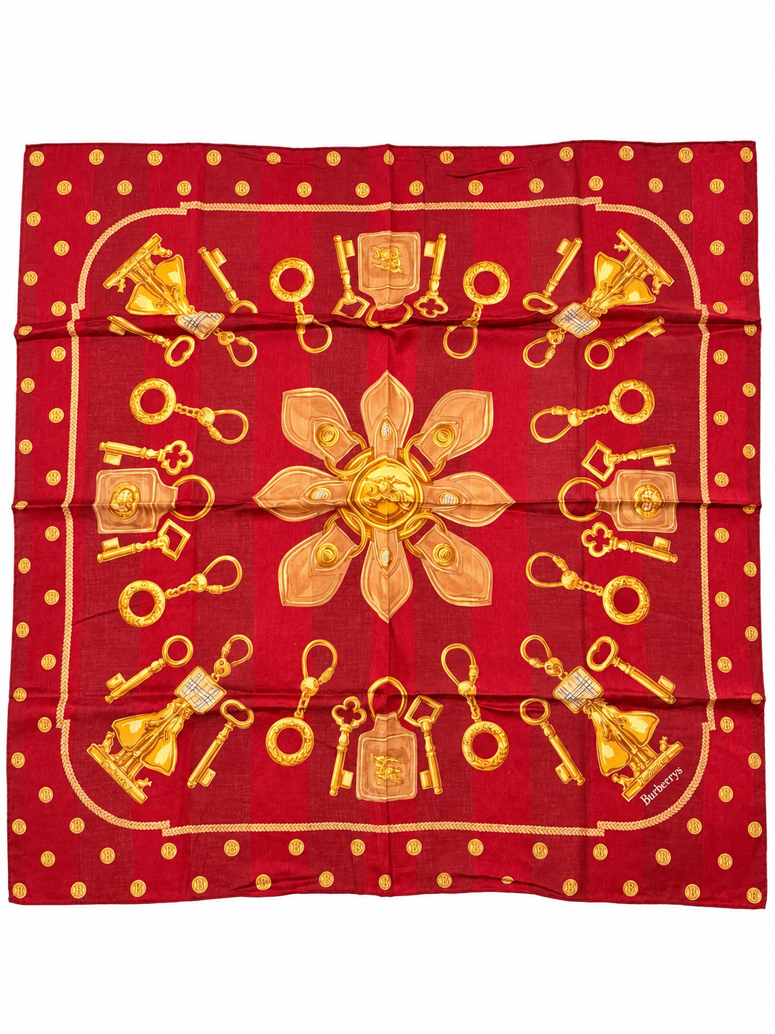 Burberrys Key & Lock Print Scarf – Burgundy/Gold