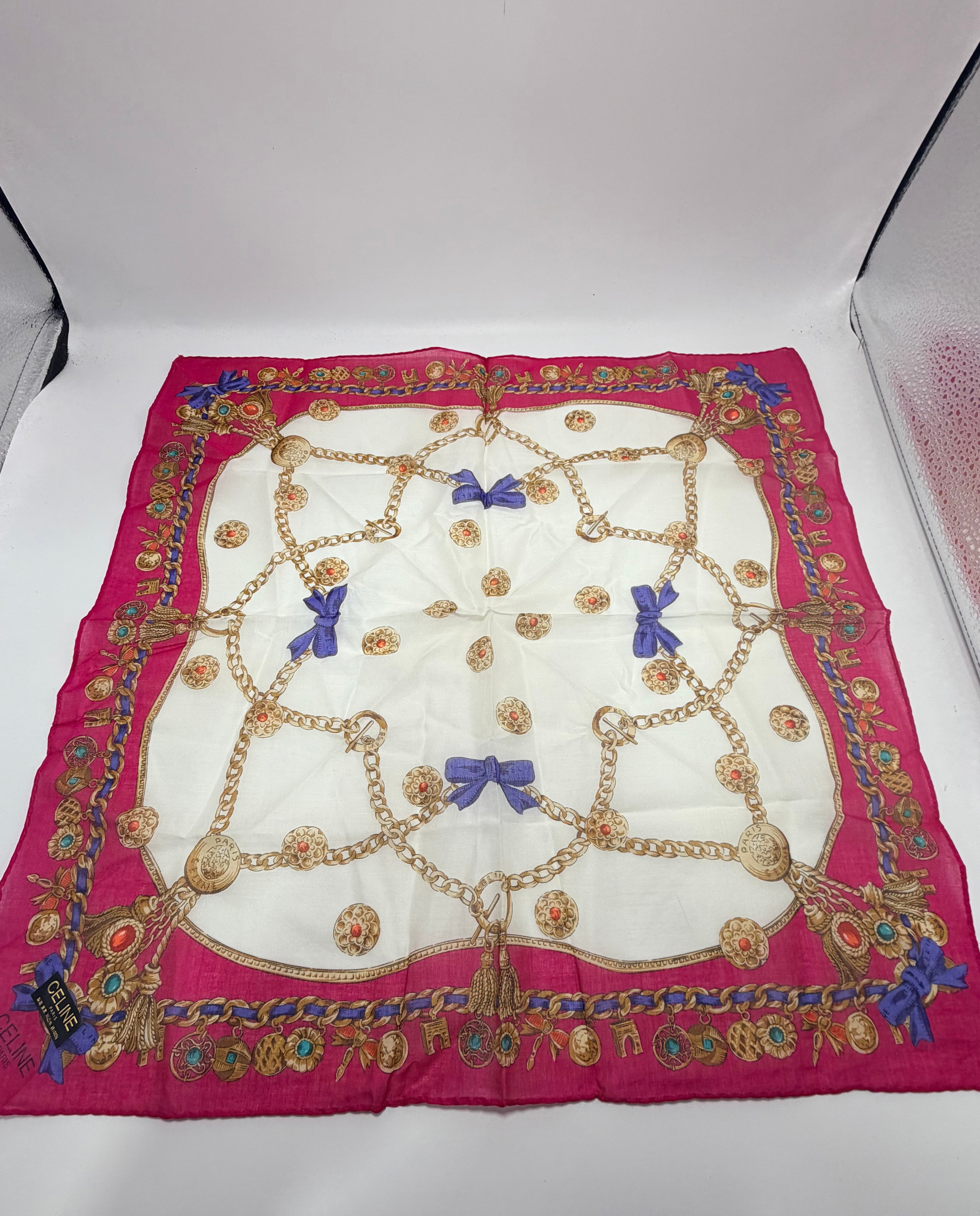 Celine Chain Medallion Scarf – Fuchsia with Gold And Jewel Motif