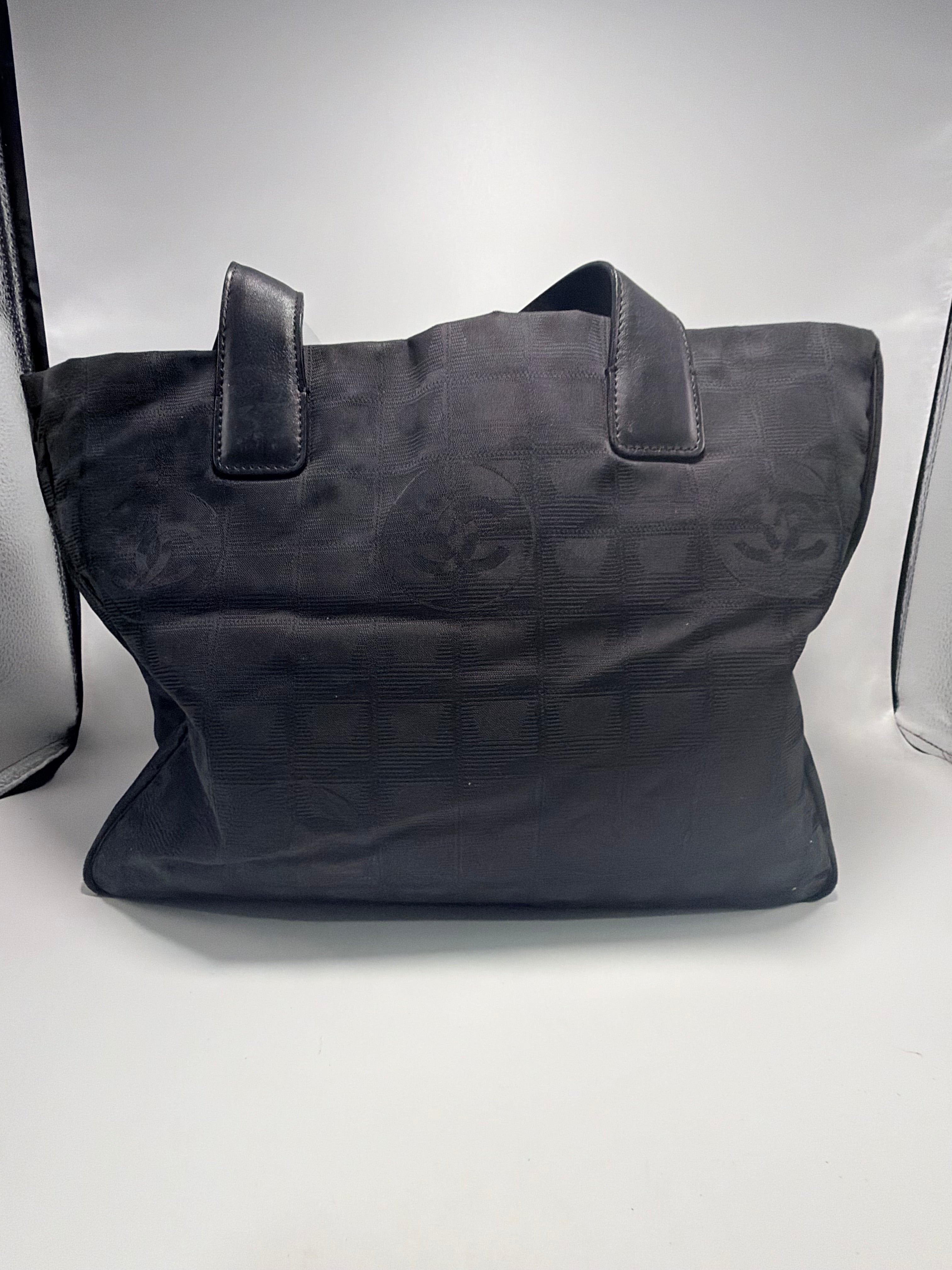 Chanel Travel Line Tote – Black Nylon Jacquard with Leather Handles