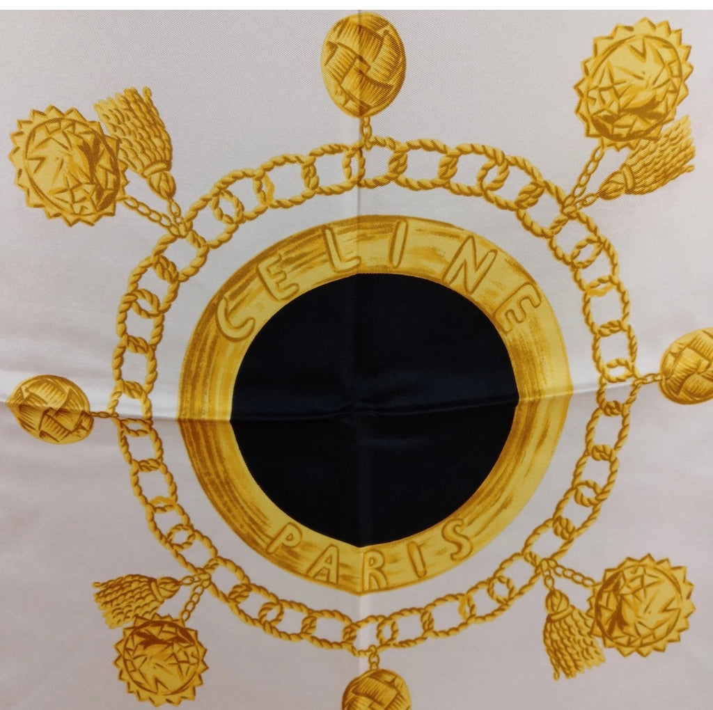 Celine Paris Tartan Chain Print Silk Scarf