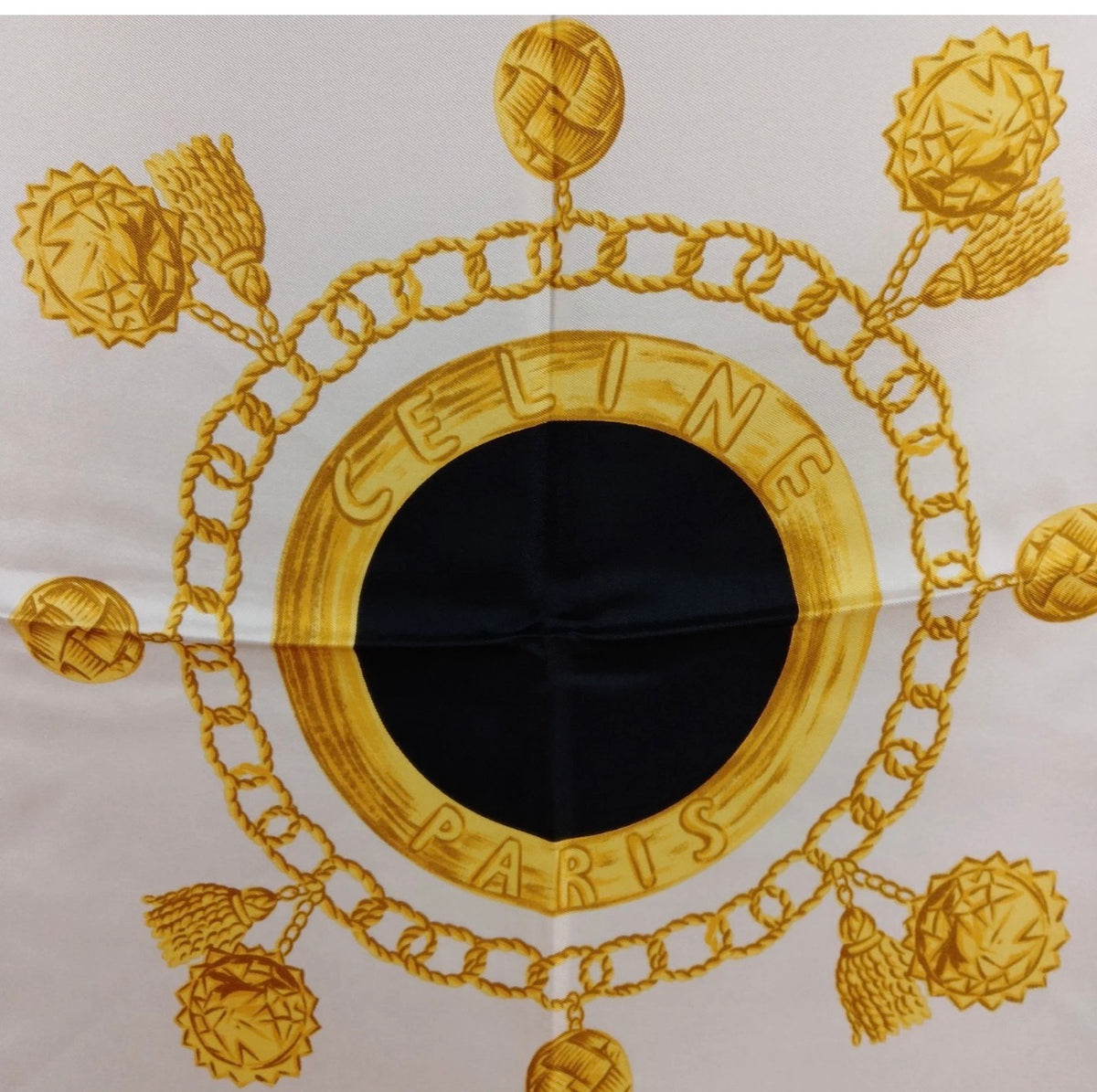 Celine Paris Tartan Chain Print Silk Scarf