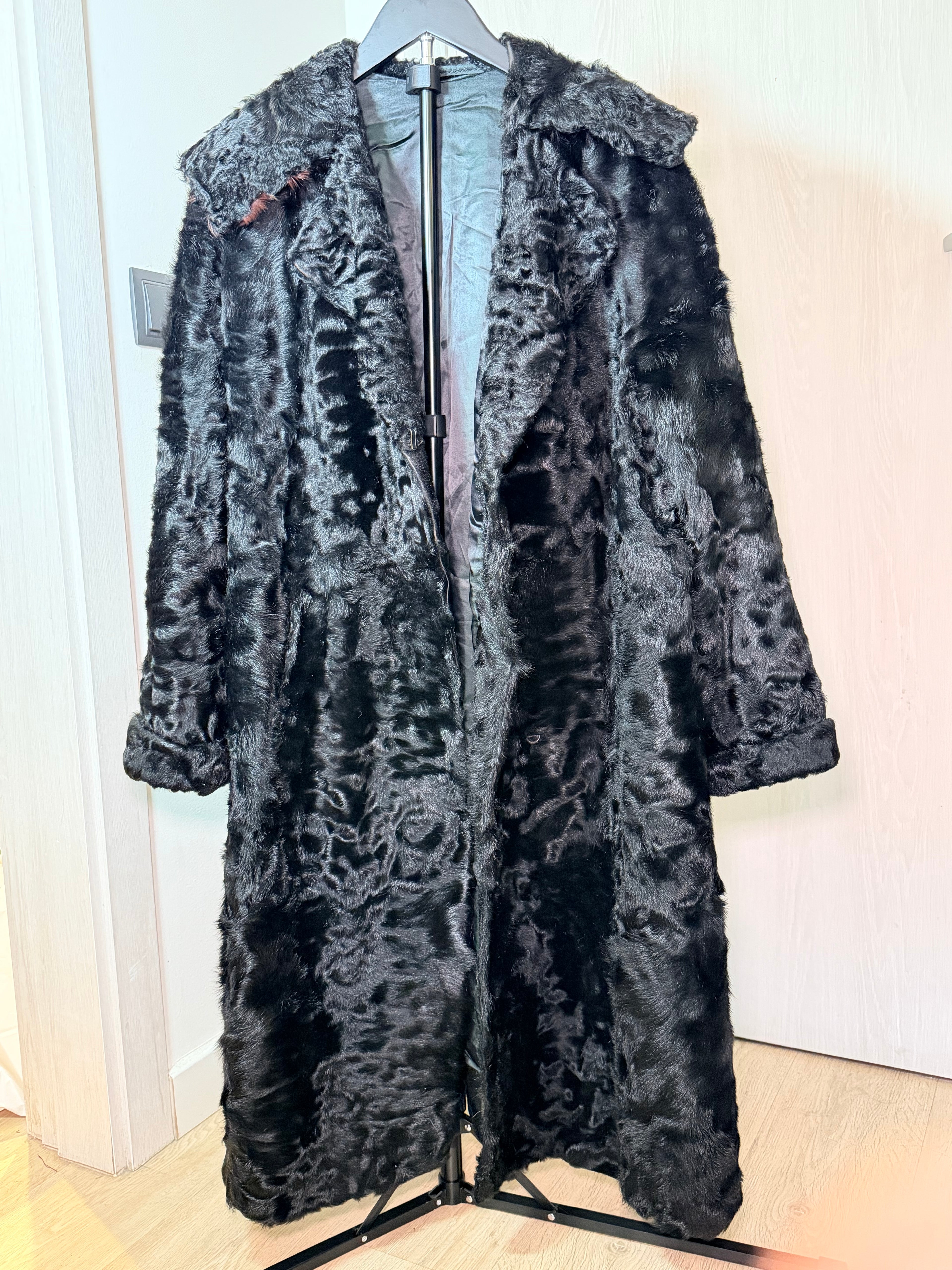 Vintage Real Persian Lamb (Astrakhan) Fur Coat – Jet Black (X-Large- 1X)