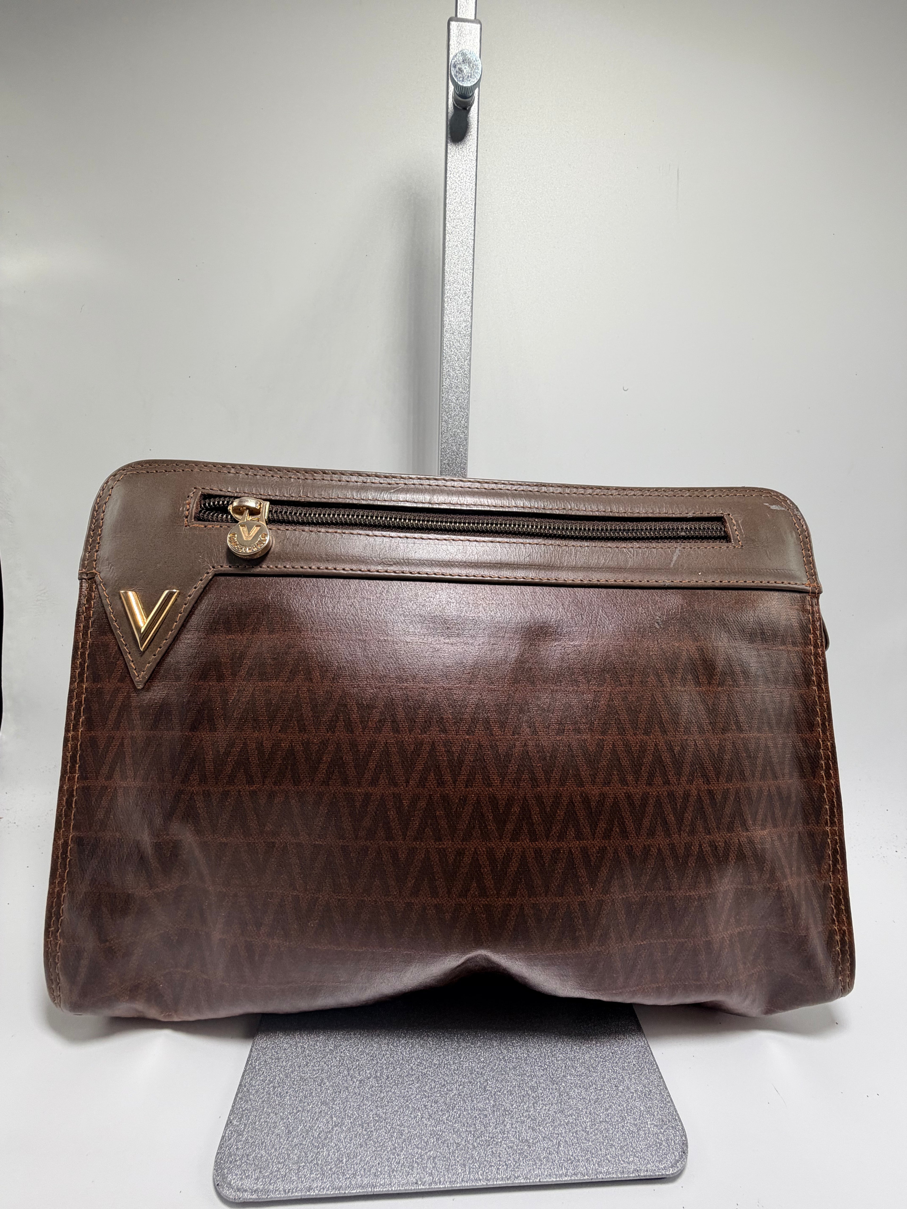 Valentino Leather Clutch – Brown V Logo