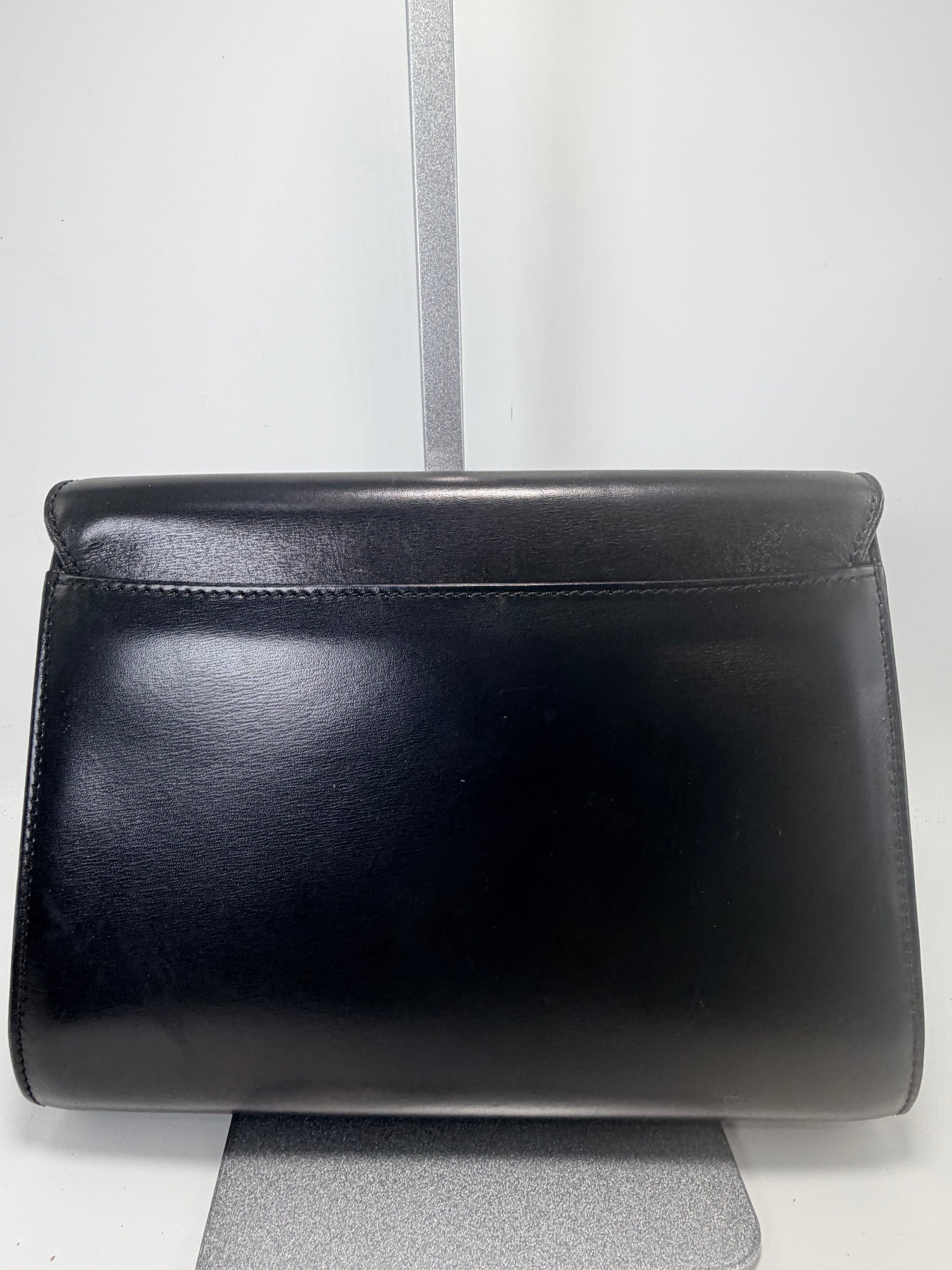 Celine Black Leather Horse Carriage Clutch