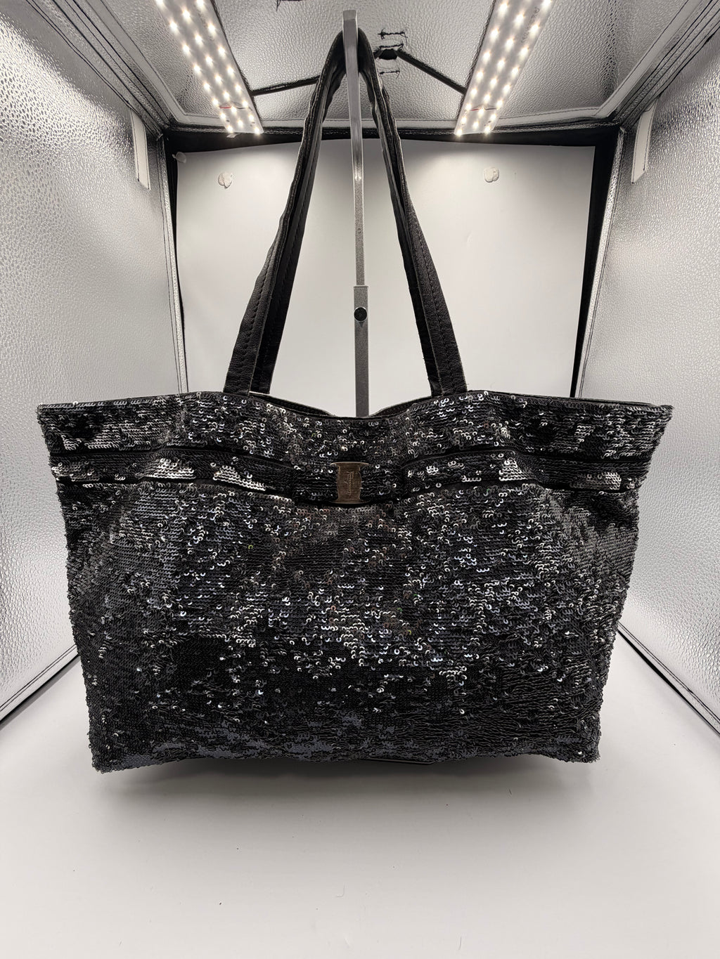 Salvatore Ferragamo Black Sequin Tote Bag