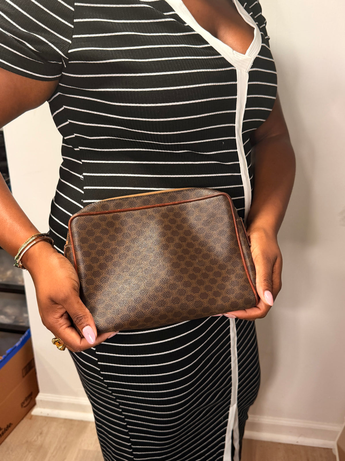Celine Macadam Monogram Clutch / Cosmetic Pouch – Brown