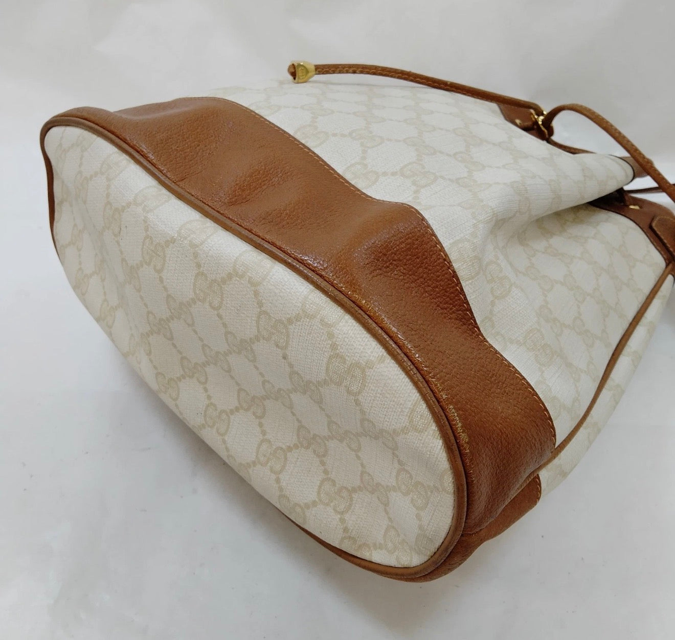 Gucci White GG Monogram Drawstring Bucket Bag
