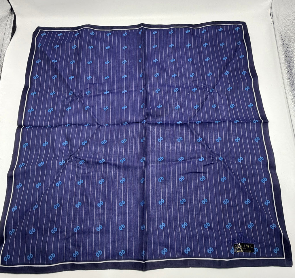 CELINE Vintage Monogram Stripe Scarf – Navy & Turquoise