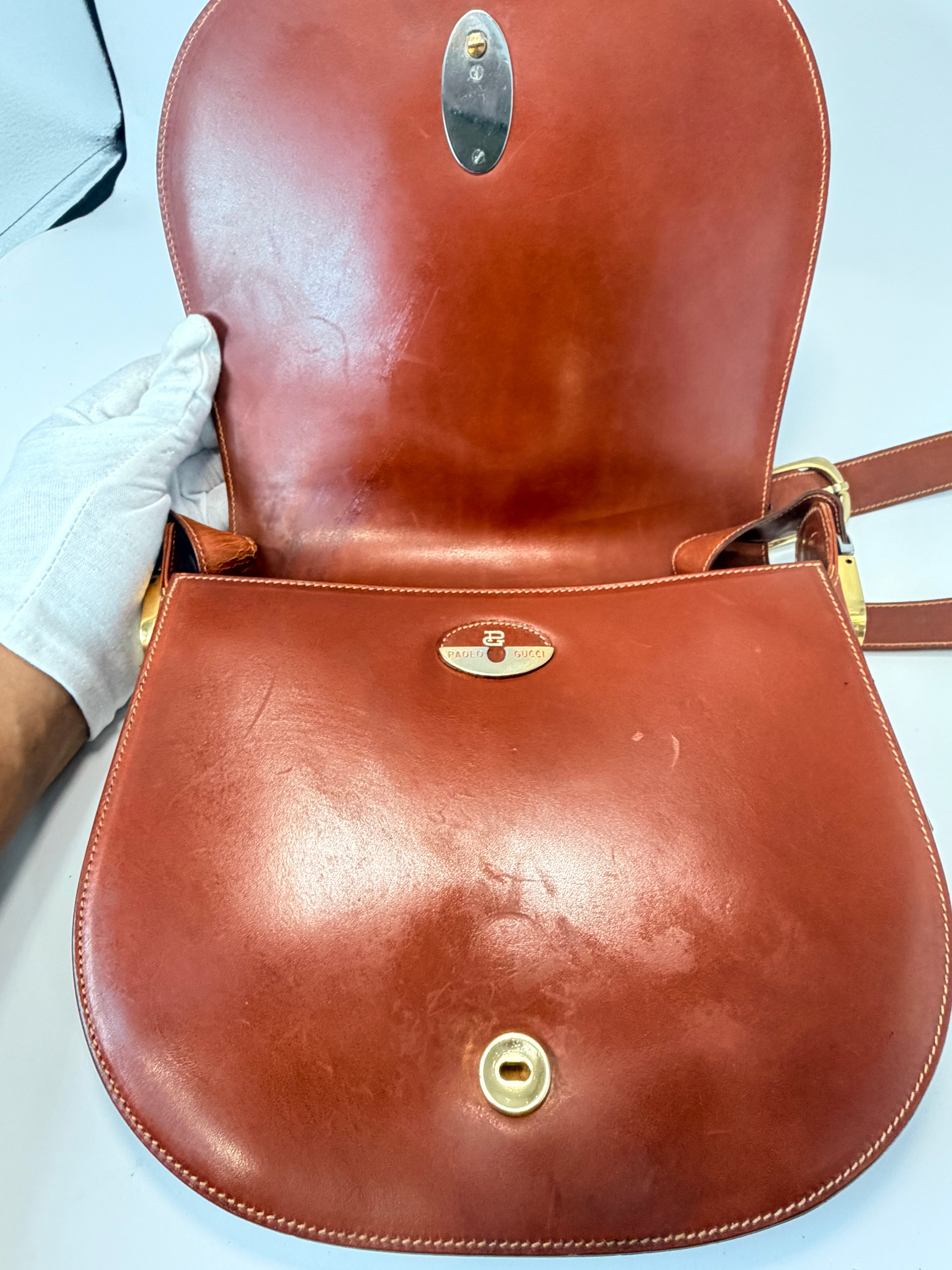 Vintage Paolo Gucci Leather Saddle Bag – Cognac Brown