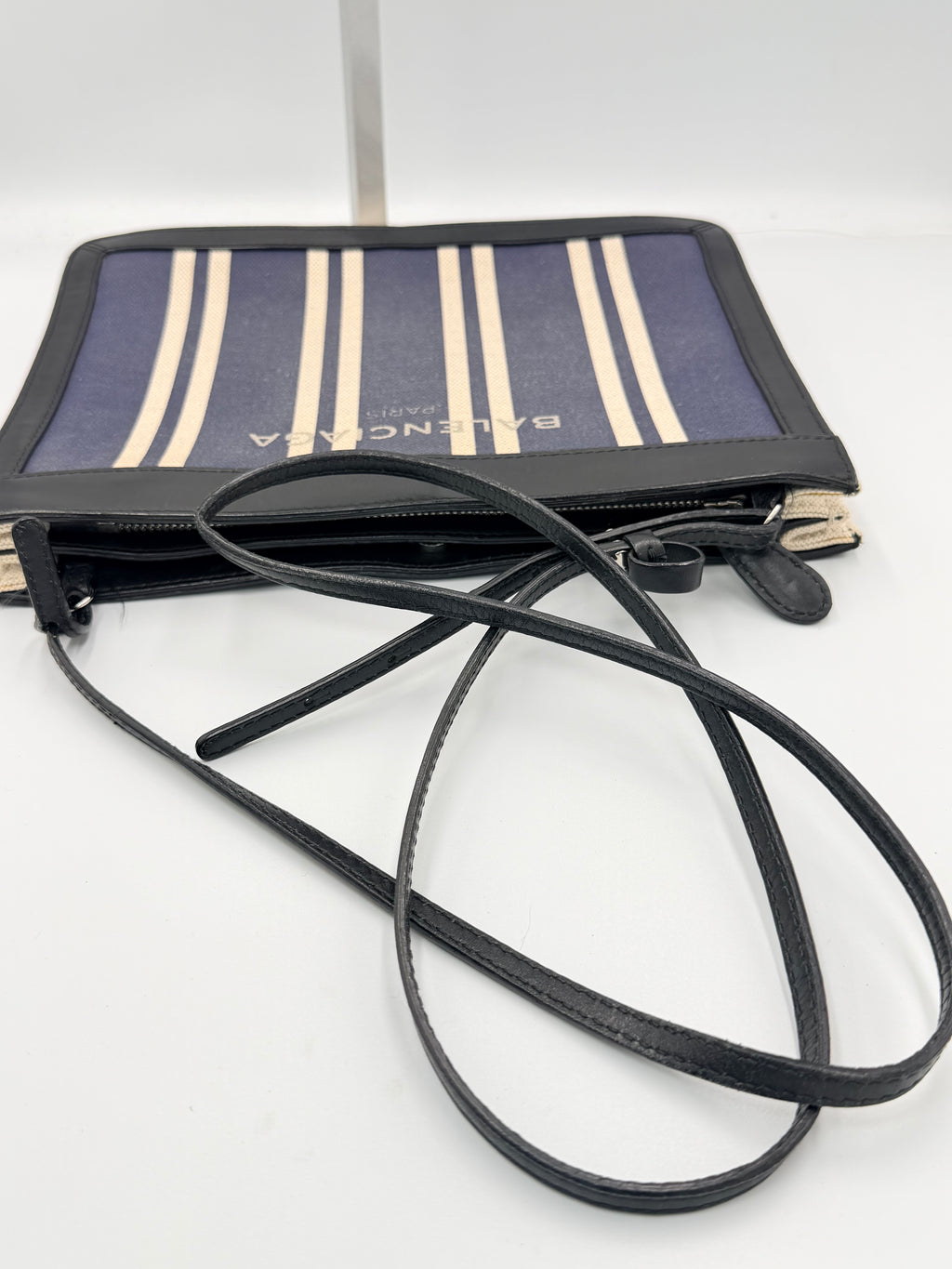 Balenciaga Navy Striped Canvas Crossbody Clutch Bag