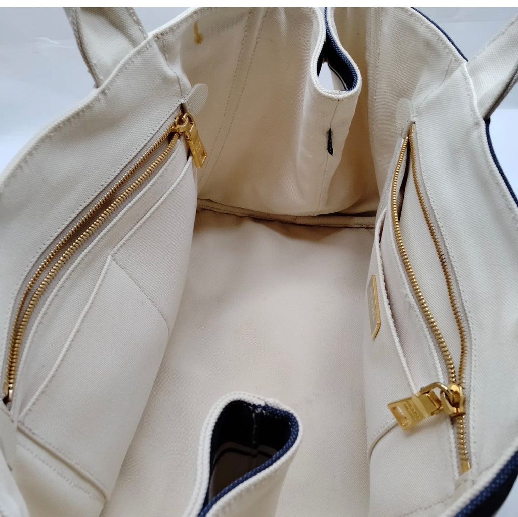 Prada Canapa Canvas Tote - Navy & Ivory (Large)