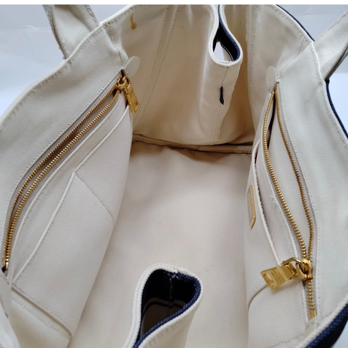 Prada Canapa Canvas Tote - Navy & Ivory (Large)