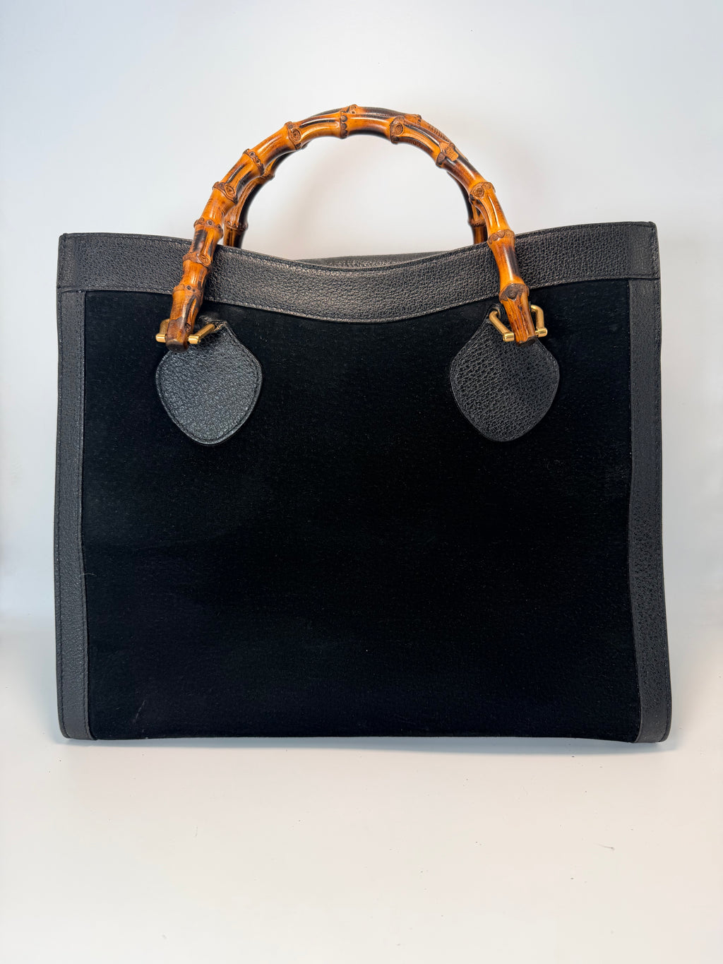 Gucci Bamboo Top Handle Tote – Black Suede & Leather