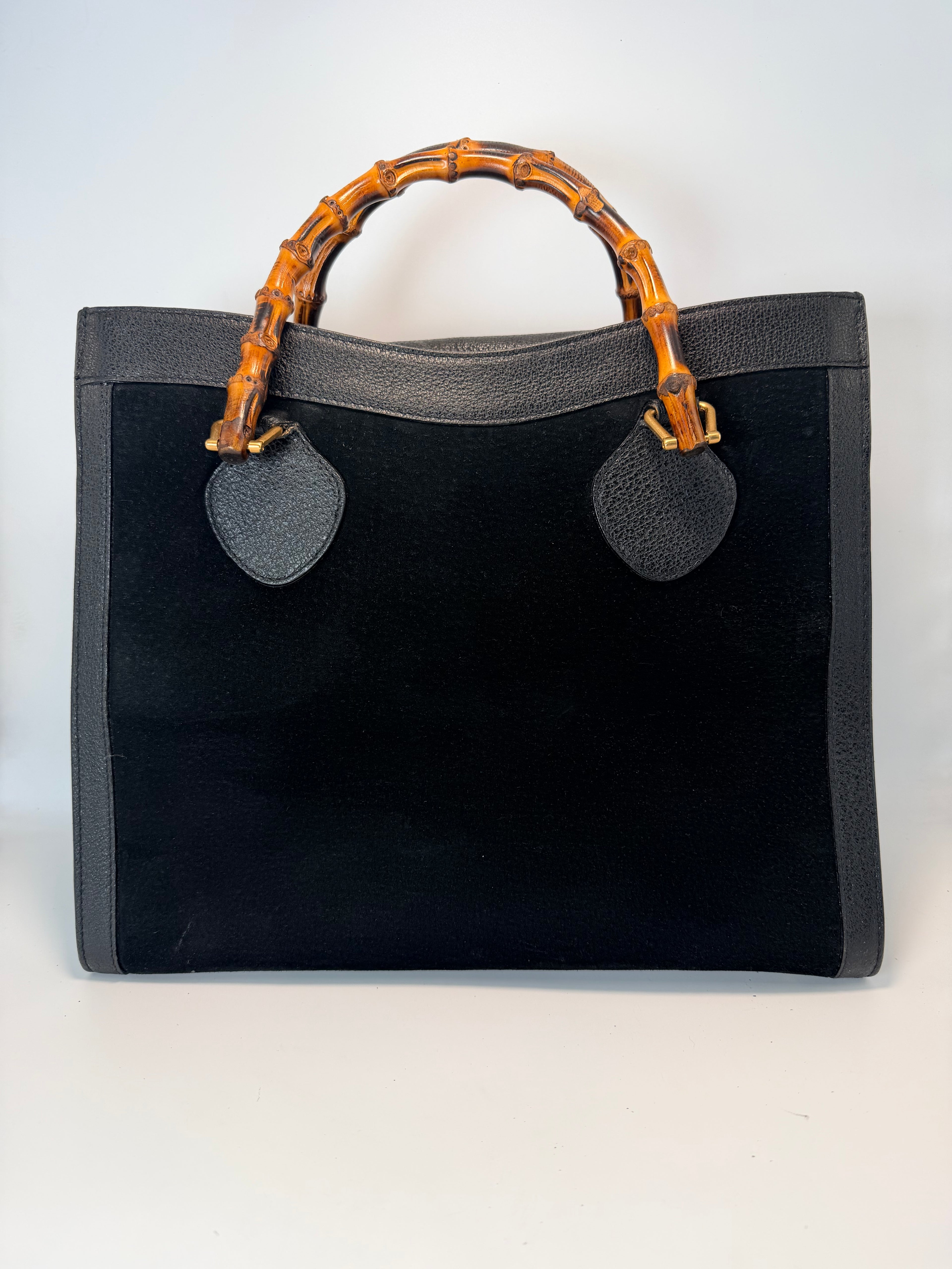 Gucci Bamboo Top Handle Tote – Black Suede & Leather
