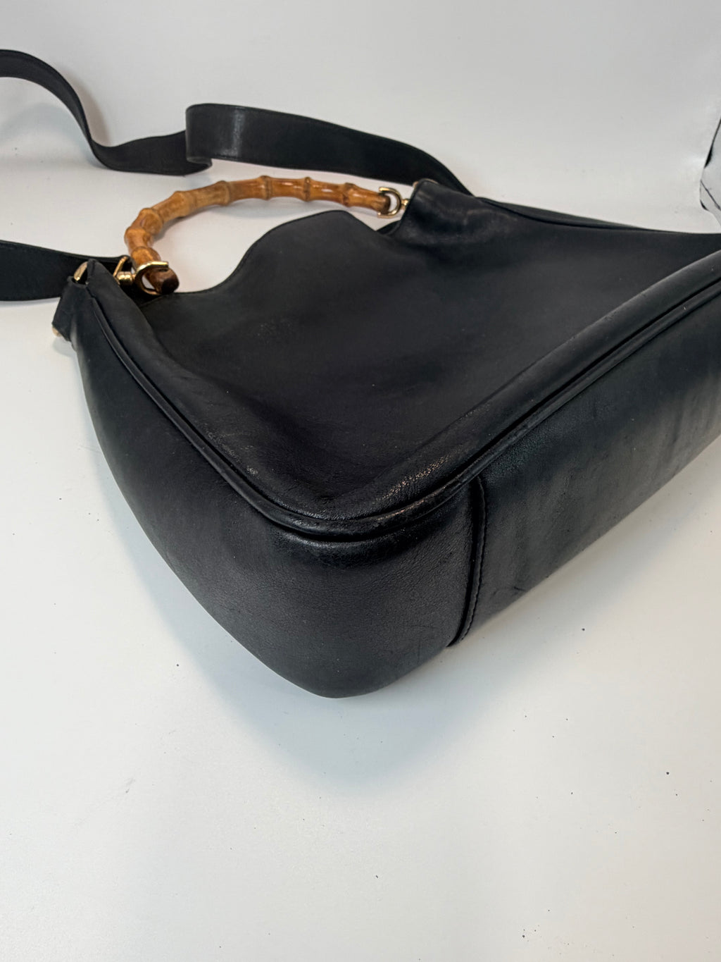 Gucci Black Leather Bamboo Handle Shoulder Bag | Crossbody Strap