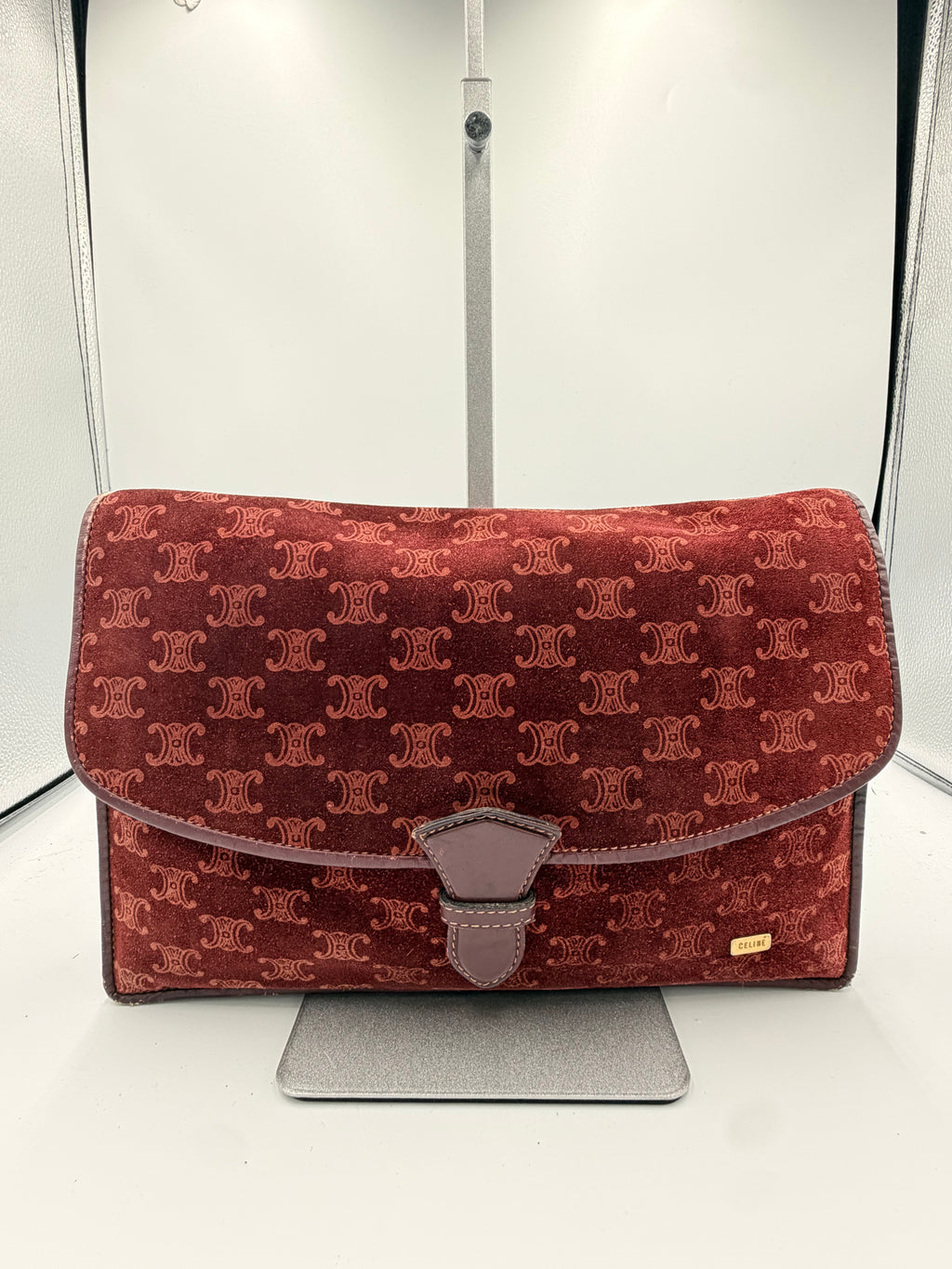 Celine Macadam Velvet Clutch – Burgundy Monogram Envelope Bag