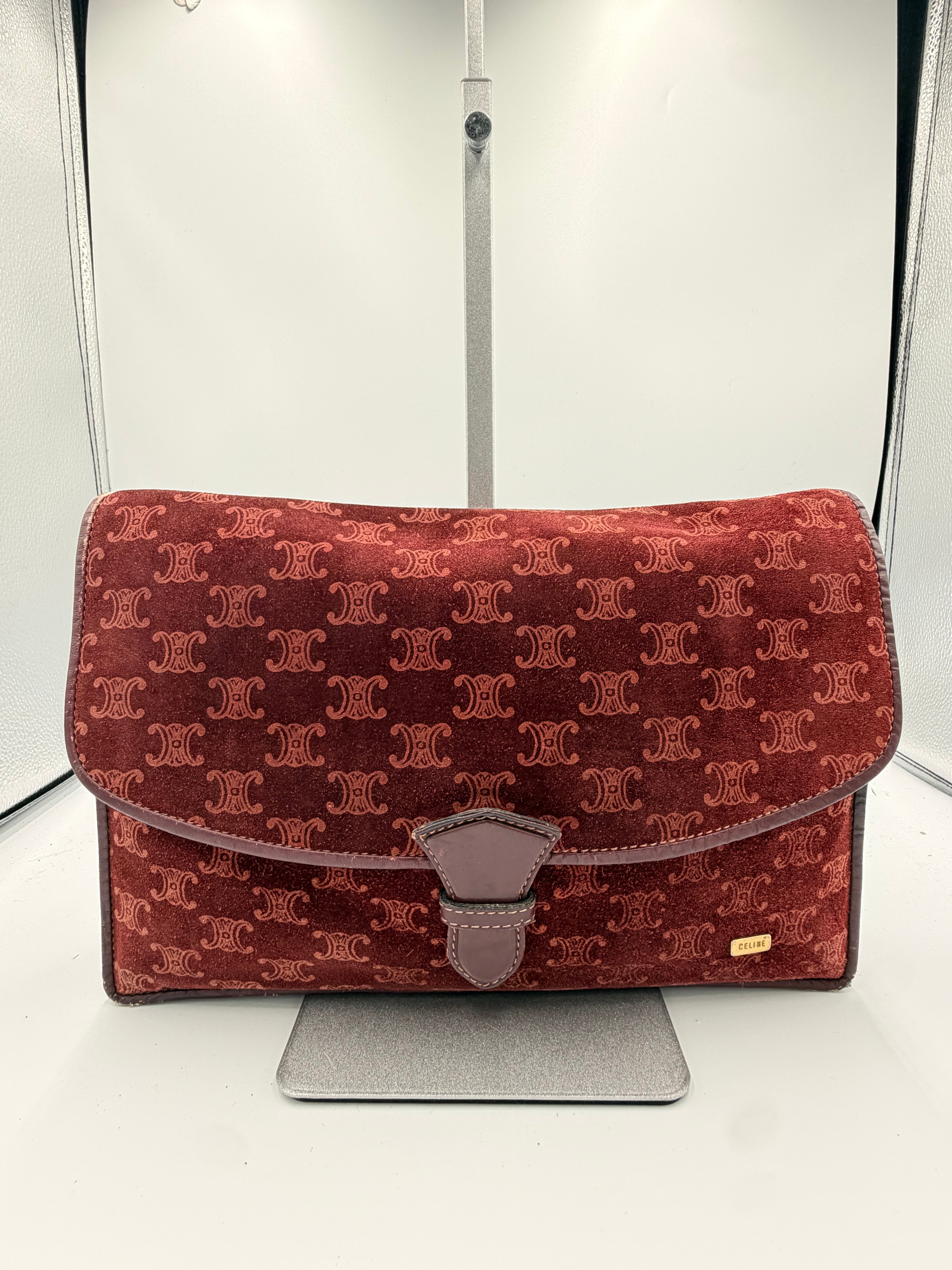 Celine Macadam Velvet Clutch – Burgundy Monogram Envelope Bag