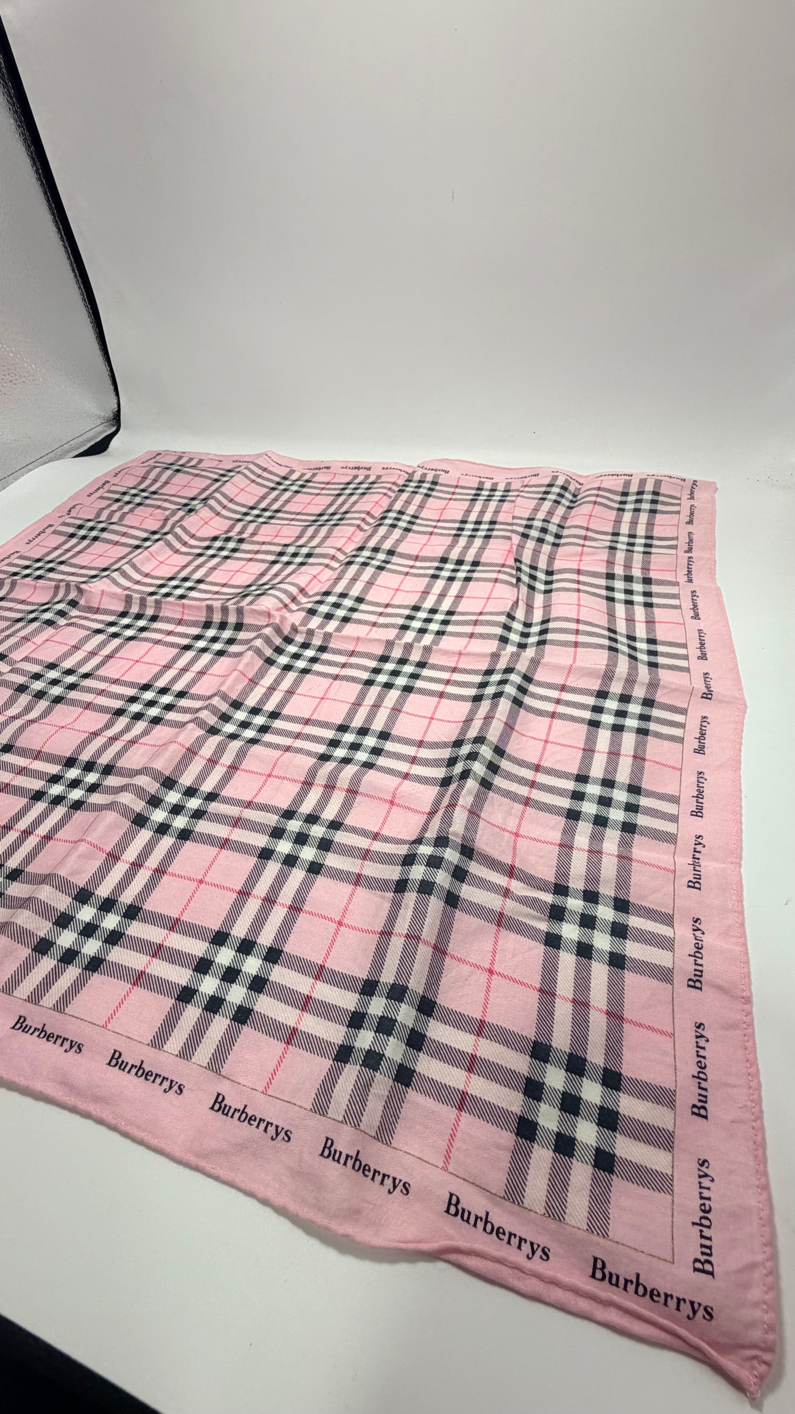 Burberrys Nova Check Scarf – Pink Plaid with Logo Border