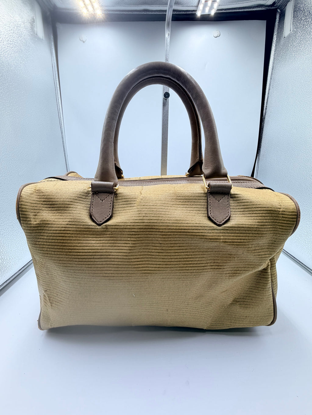 Yves Saint Laurent YSL Beige Canvas Boston Bag
