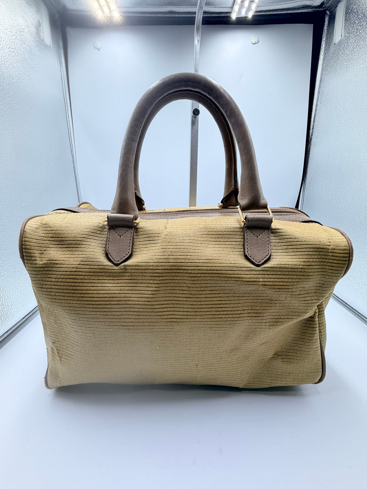 Yves Saint Laurent YSL Beige Canvas Boston Bag