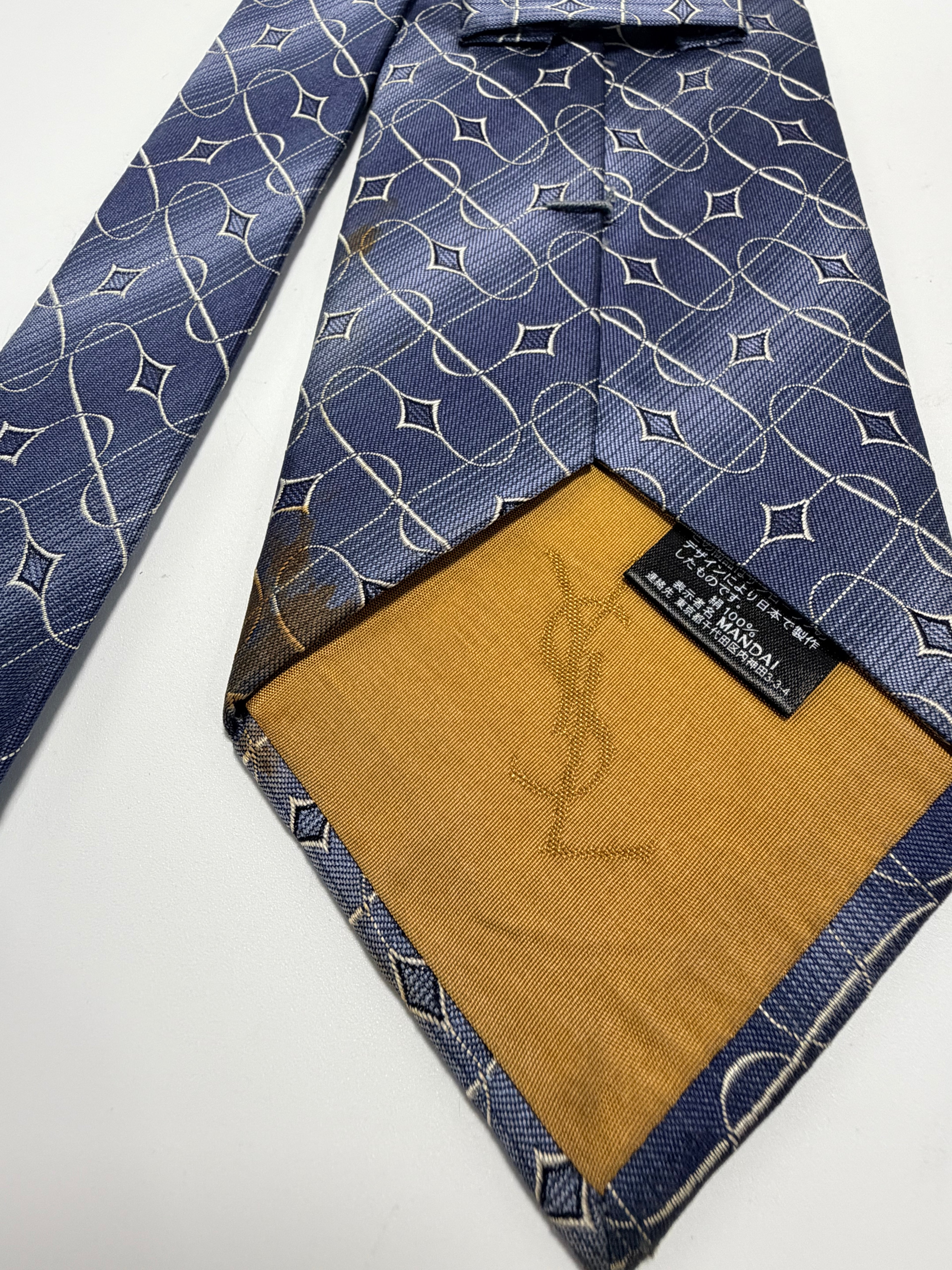 Yves Saint Laurent Silk Tie – Navy Geometric Monogram