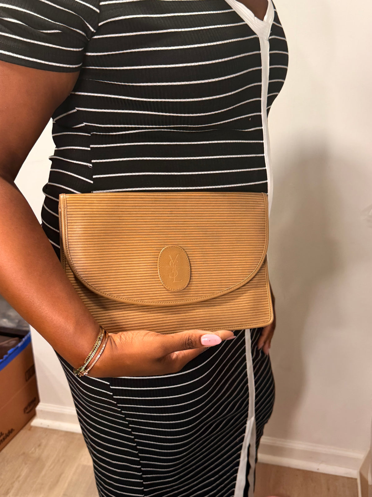 Yves Saint Laurent YSL Striped Envelope Clutch