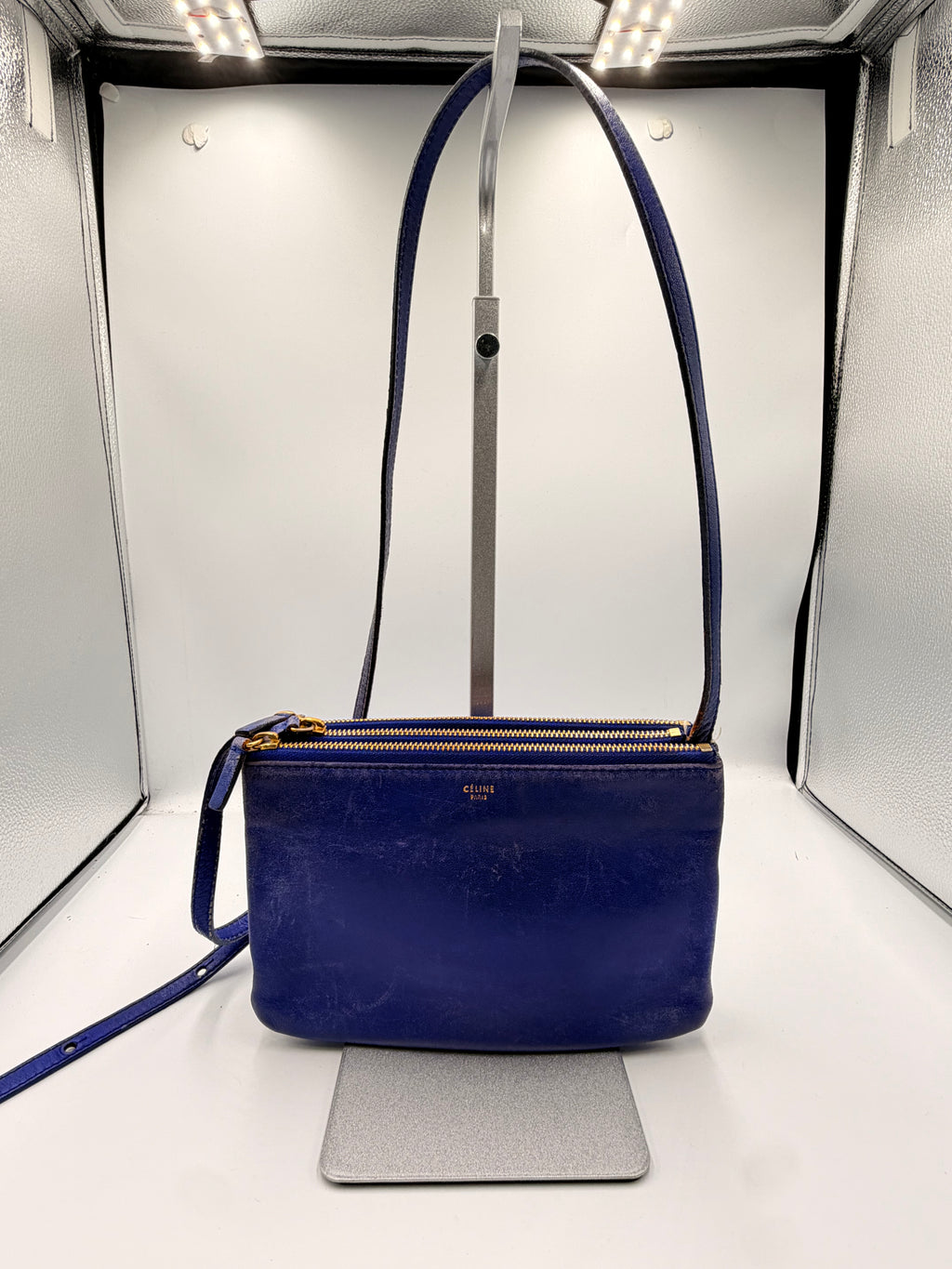Celine Trio Blue Leather Crossbody Bag