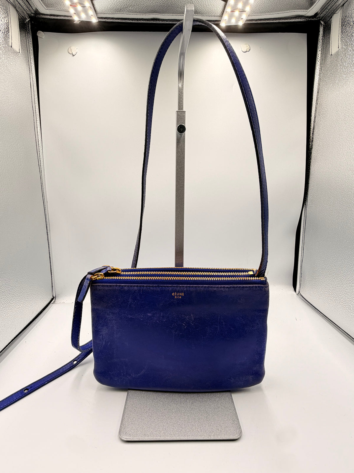 Celine Trio Blue Leather Crossbody Bag