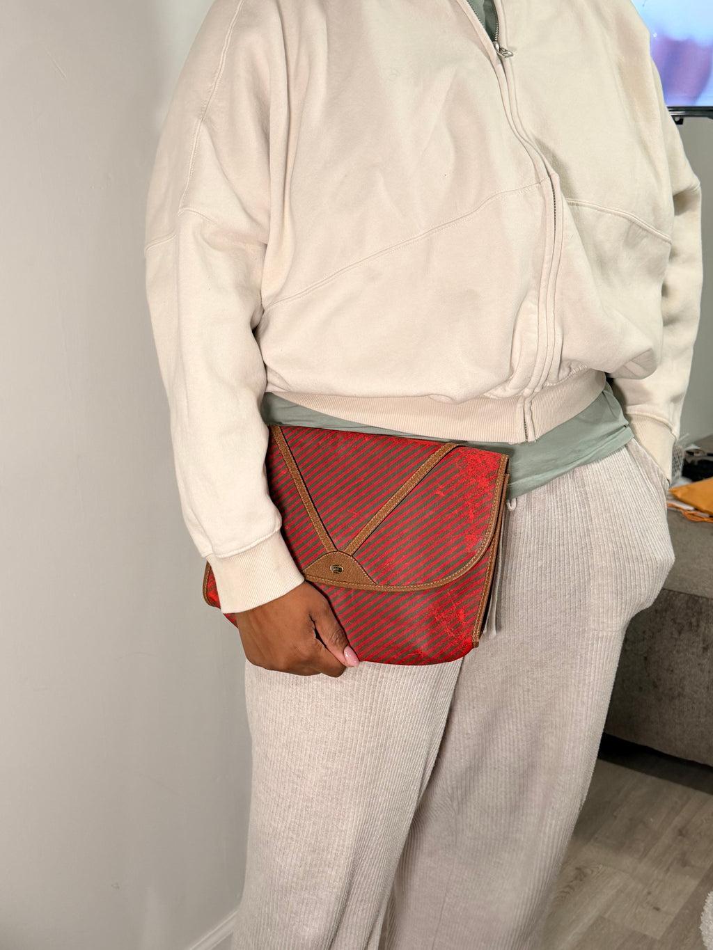 Gucci Red Stripe Canvas Clutch